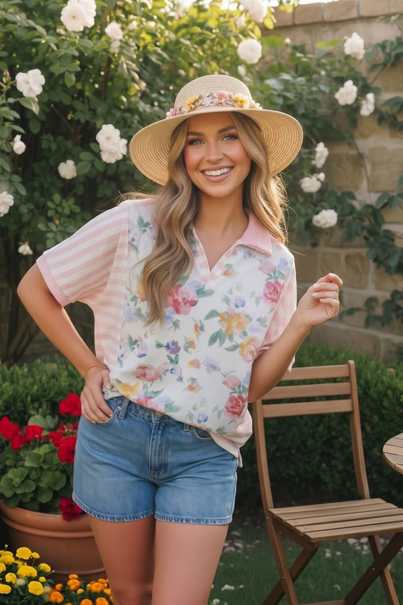 Strawberry Patch Floral and Stripe Mixed Top (Open Pack) - Image 2