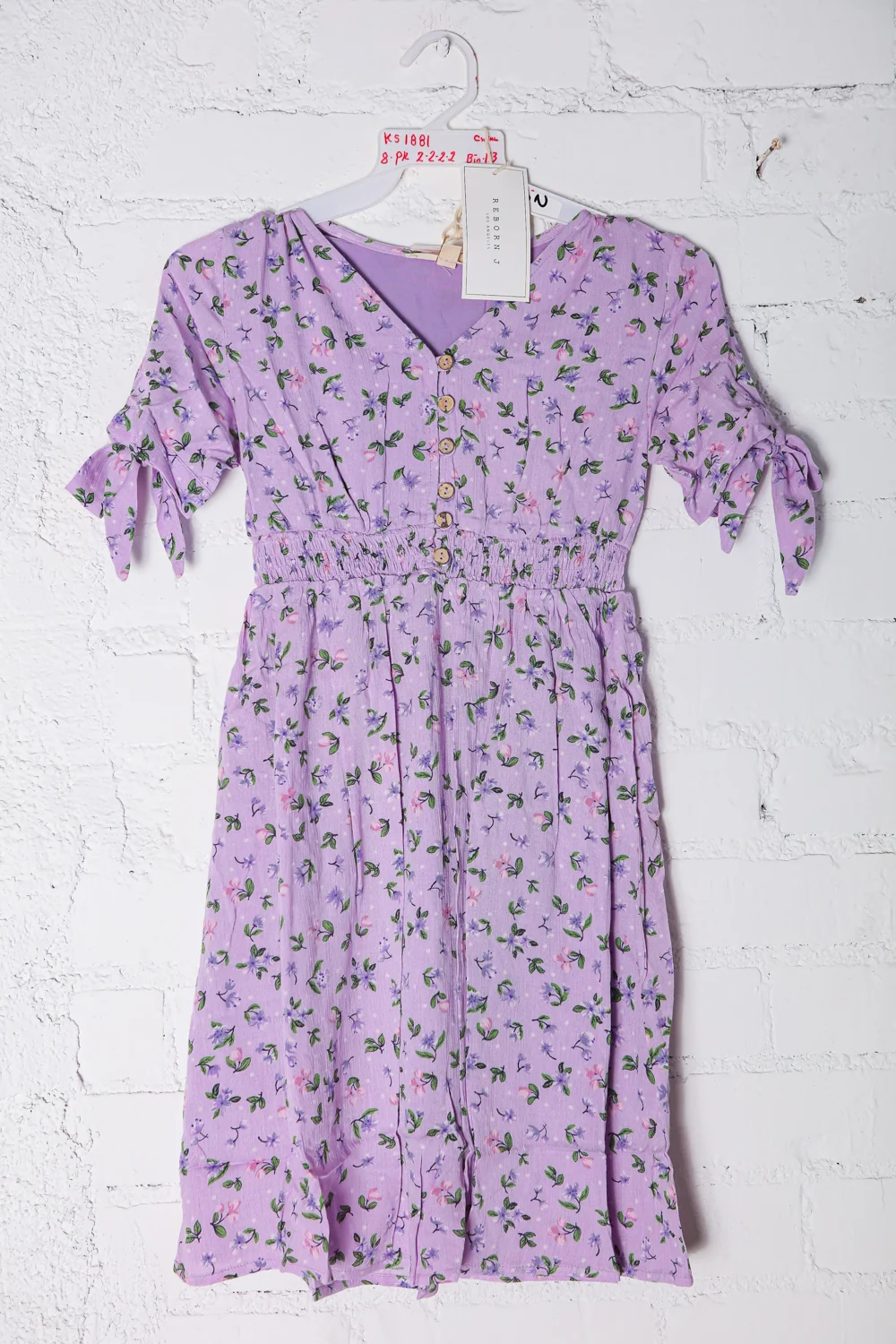 KIDS Girls Lavender Floral Smock Waist Dress