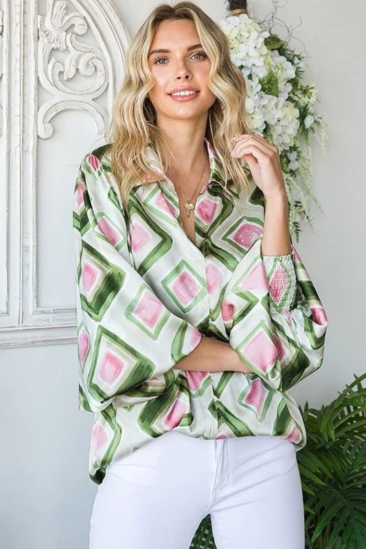 GREEN GEO PATTERN WOVEN BLOUSE - Image 3