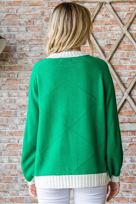 Green & Ivory Lined Sweater - Image 2