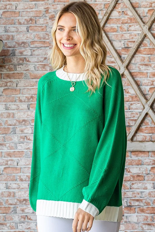 Green & Ivory Lined Sweater - Image 4