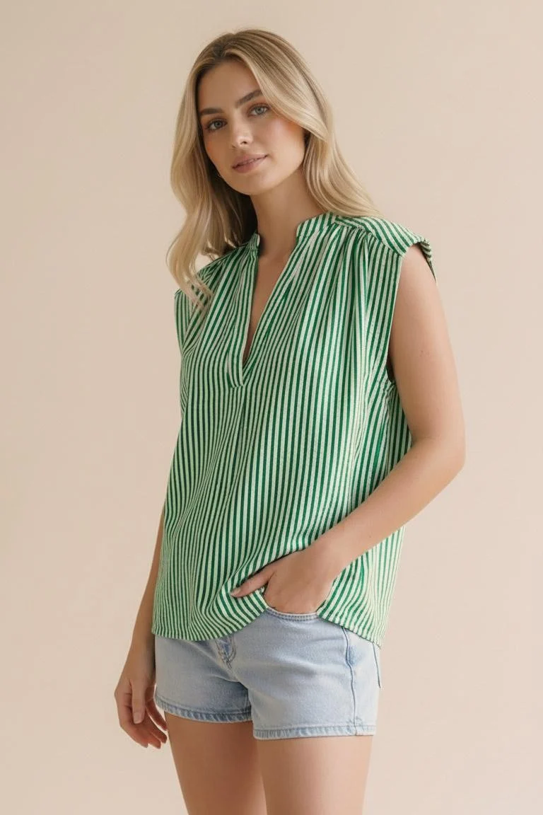 PLUS NOTCH NECK DROP SHOULDER SHORT SLEEVE STRIPE - Image 8