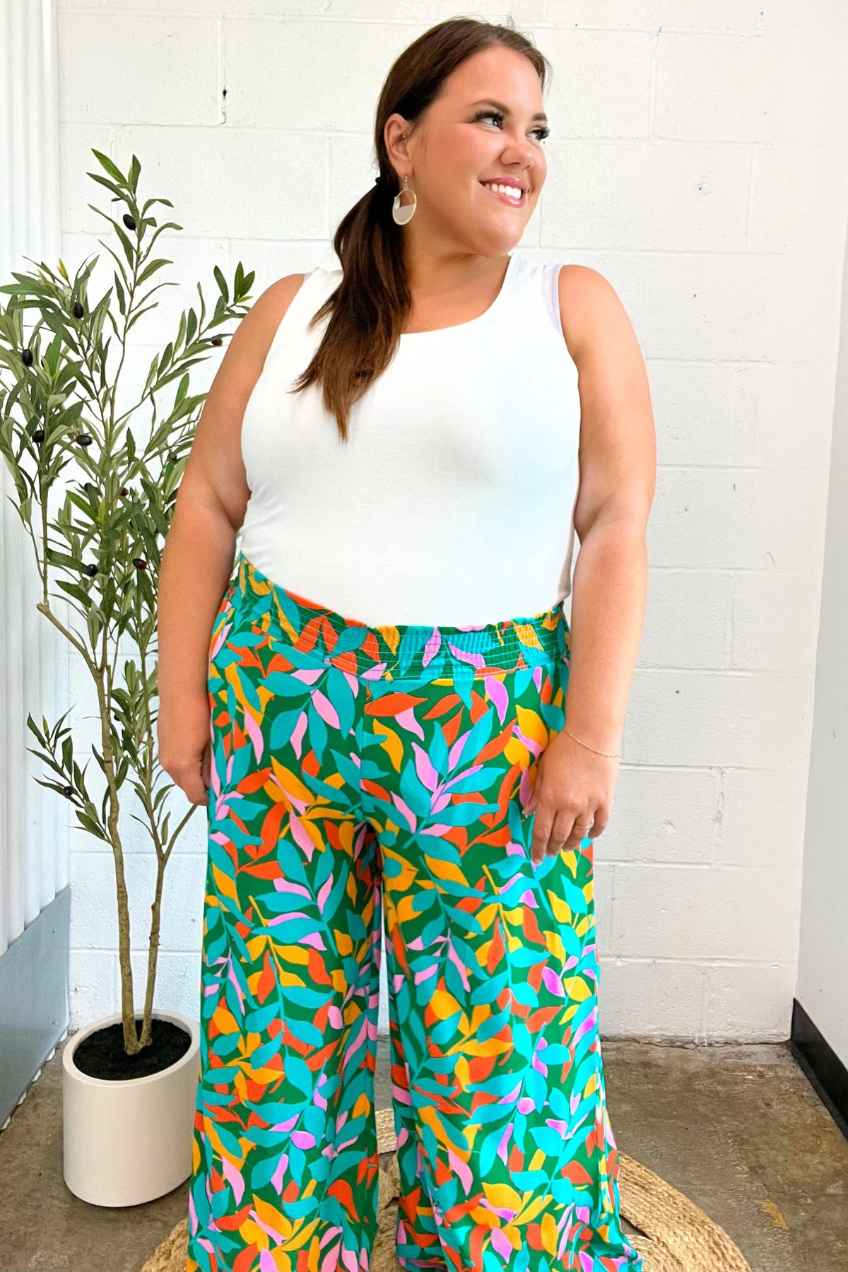 Summer Vibes Green & Orange Abstract Print Smocked Palazzo Pants (Open Pack) - Image 14