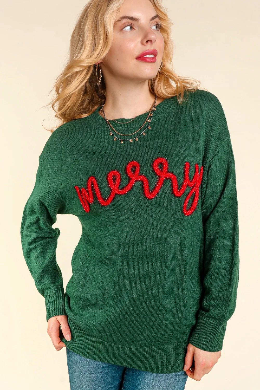 Green Pop Up Letter "Merry" Sweater - Image 3