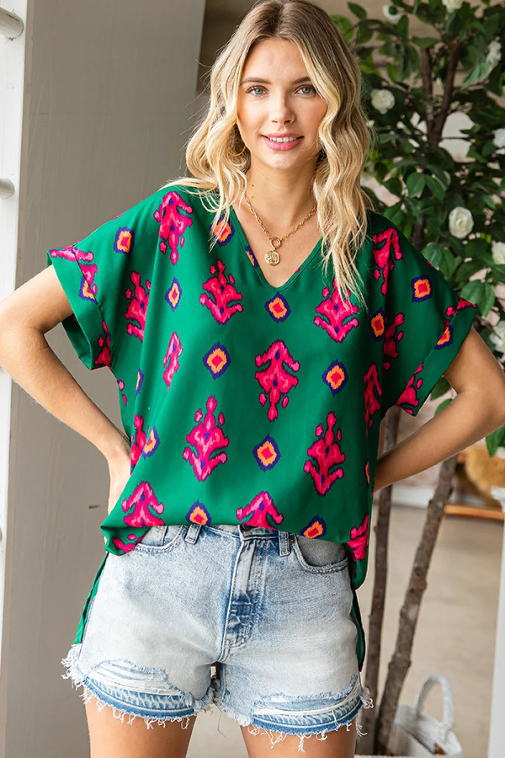 Green Print Design Top