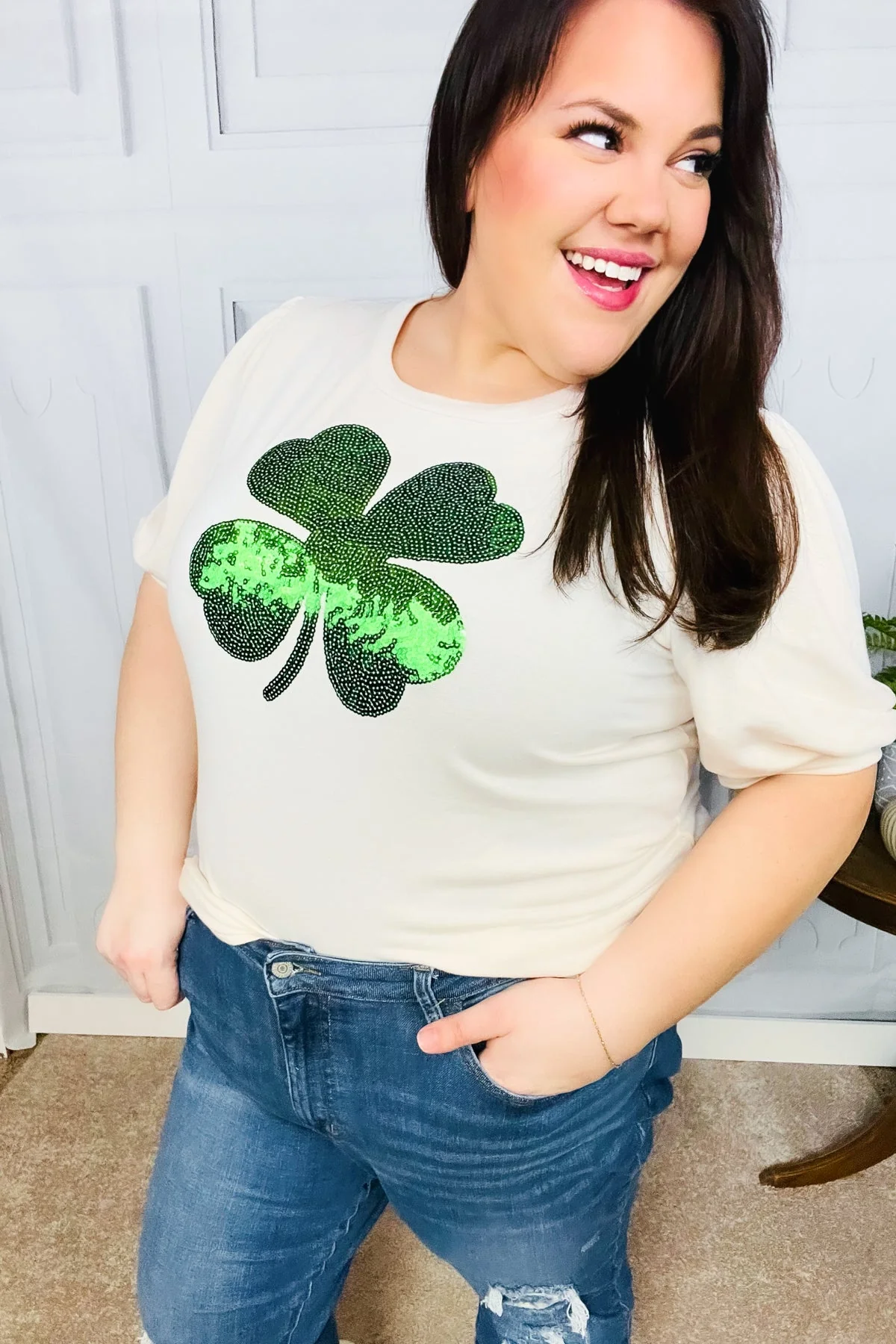 Saint Patty Sequin Clover French Terry Puff Sleeve Top (Open Pack) - Image 11
