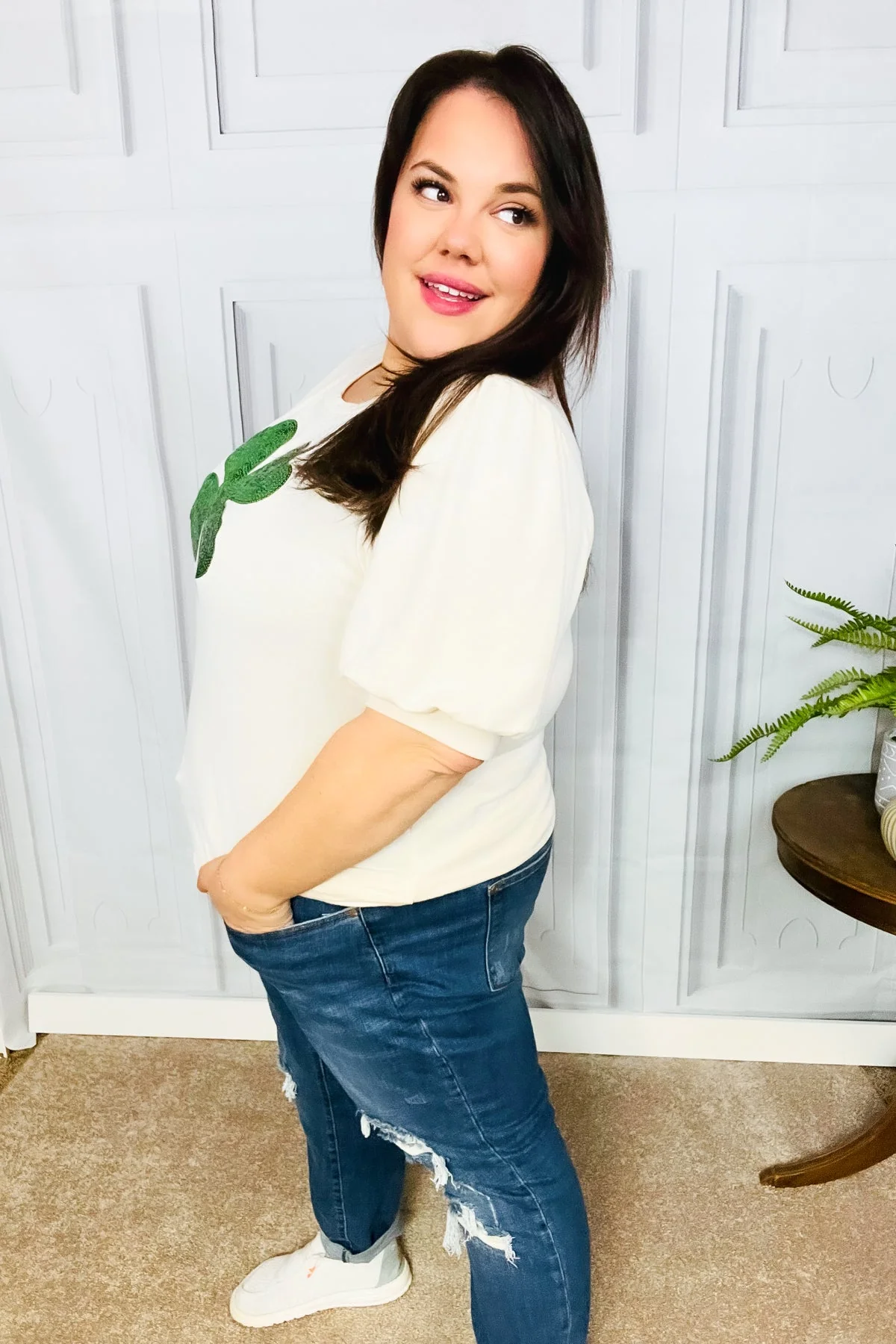 Saint Patty Sequin Clover French Terry Puff Sleeve Top (Open Pack) - Image 3