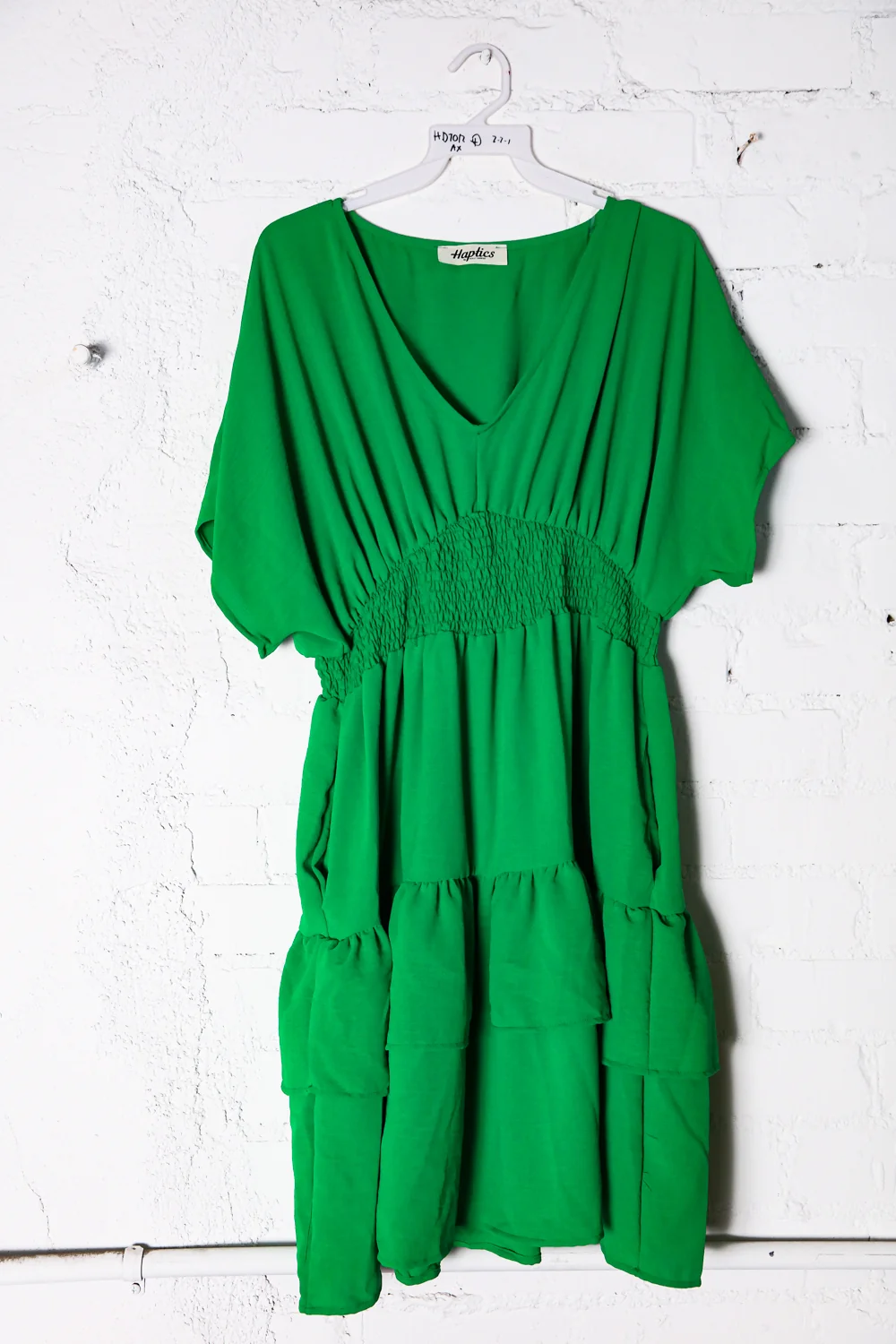 Plus Green Solid Tiered Ruffle Dress