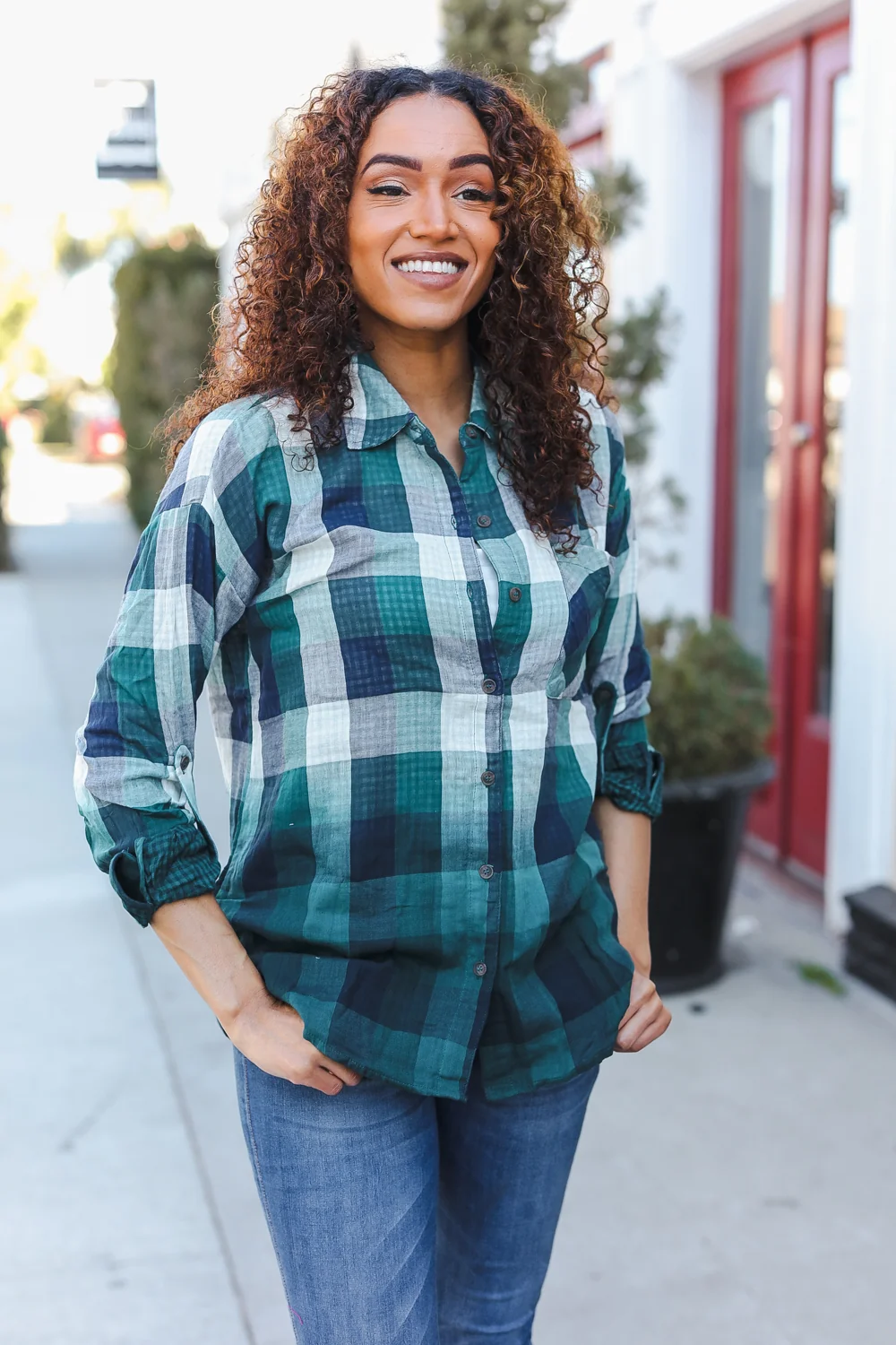 Green & Teal Plaid Top - Image 2