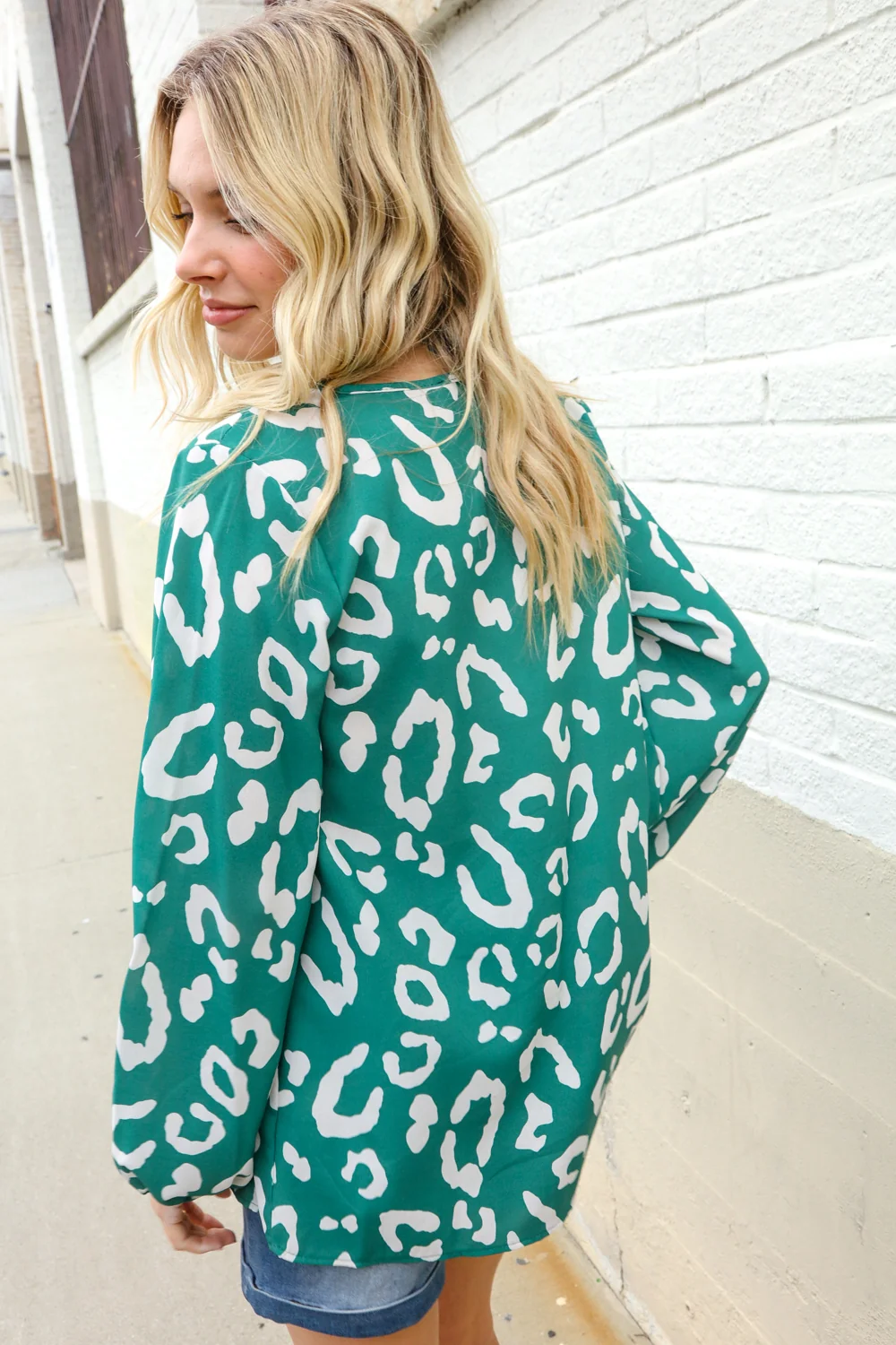 Green V Neck Animal Blouse - Image 6