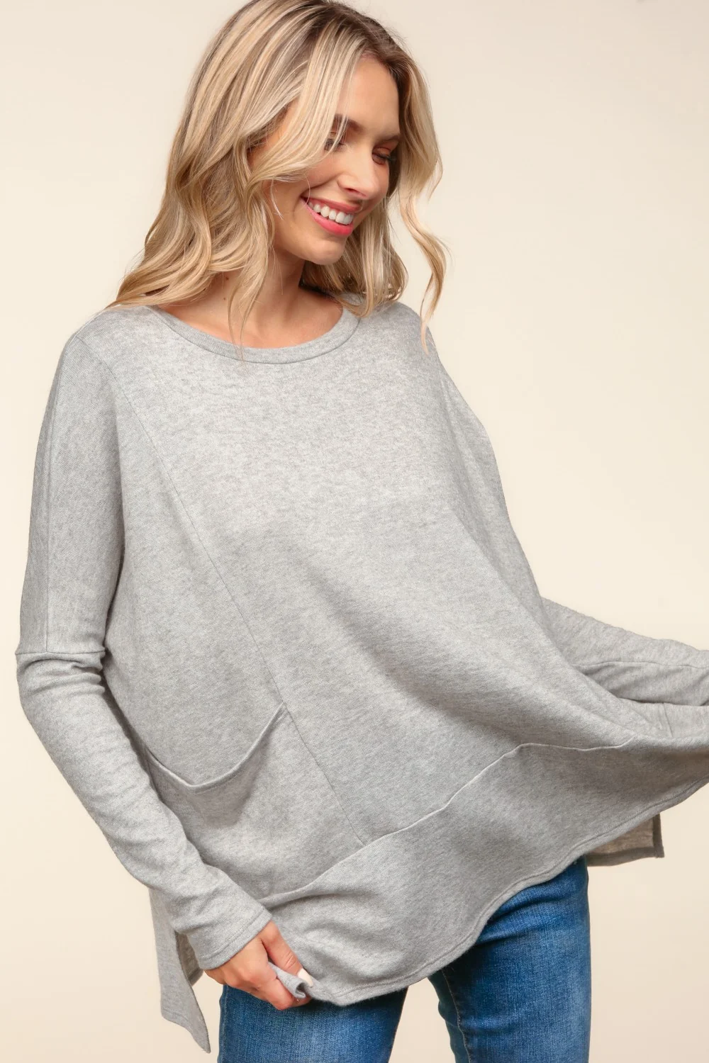 GREY DOLMAN LONG SLEEVE OVERSIZED SWEATER KNIT TOP - Image 3