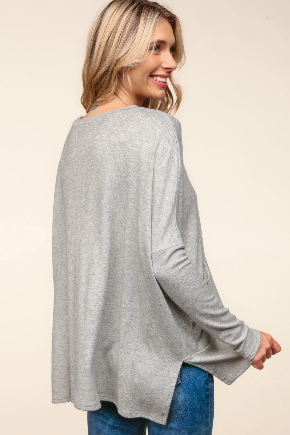 GREY DOLMAN LONG SLEEVE OVERSIZED SWEATER KNIT TOP - Image 4
