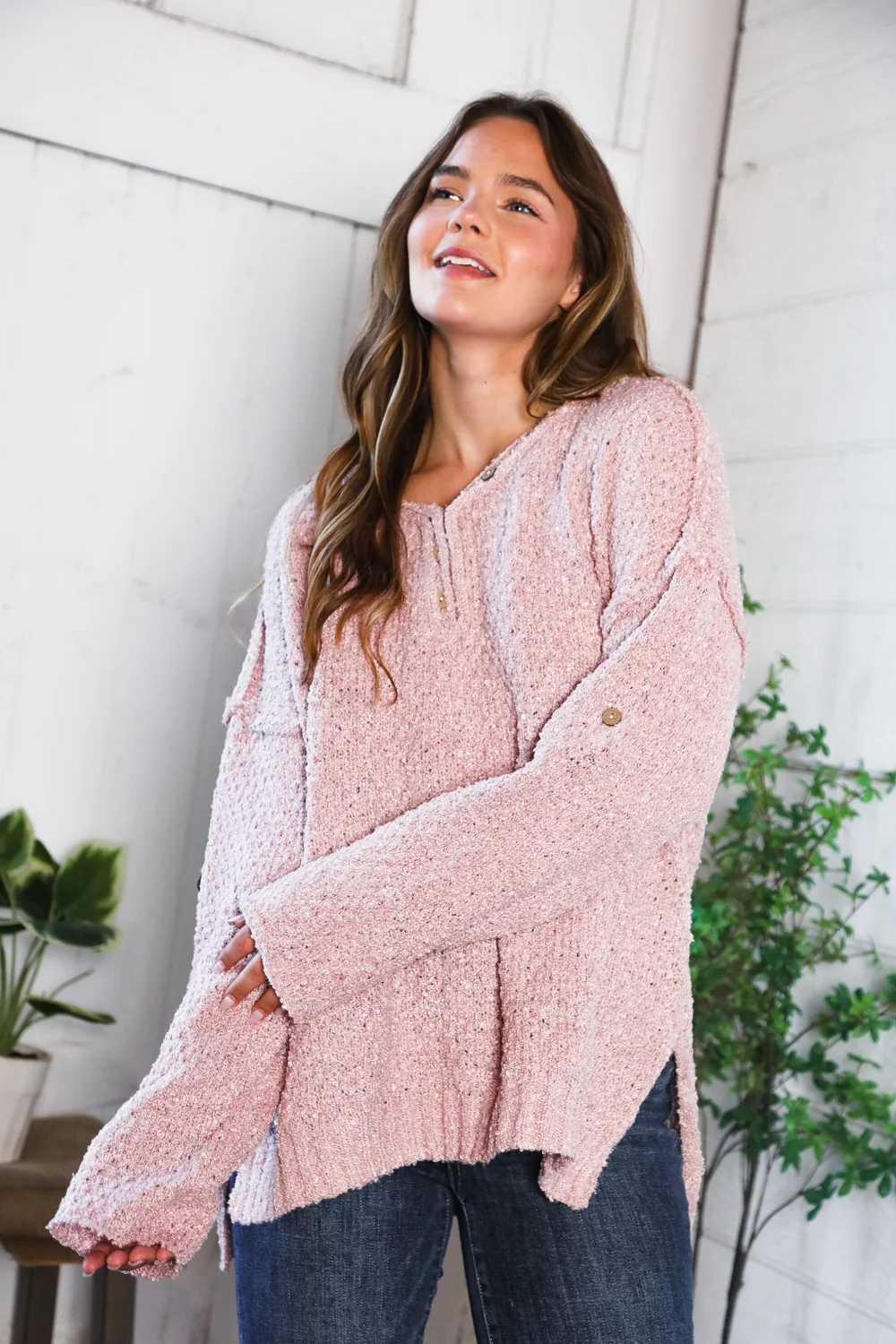 Button Cuff Sleeve Thick Sweater (2 Colors) - Image 11