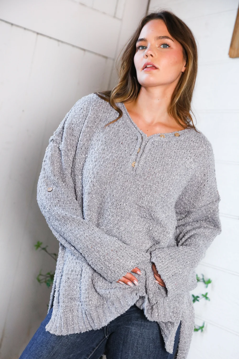 Button Cuff Sleeve Thick Sweater (2 Colors) - Image 6
