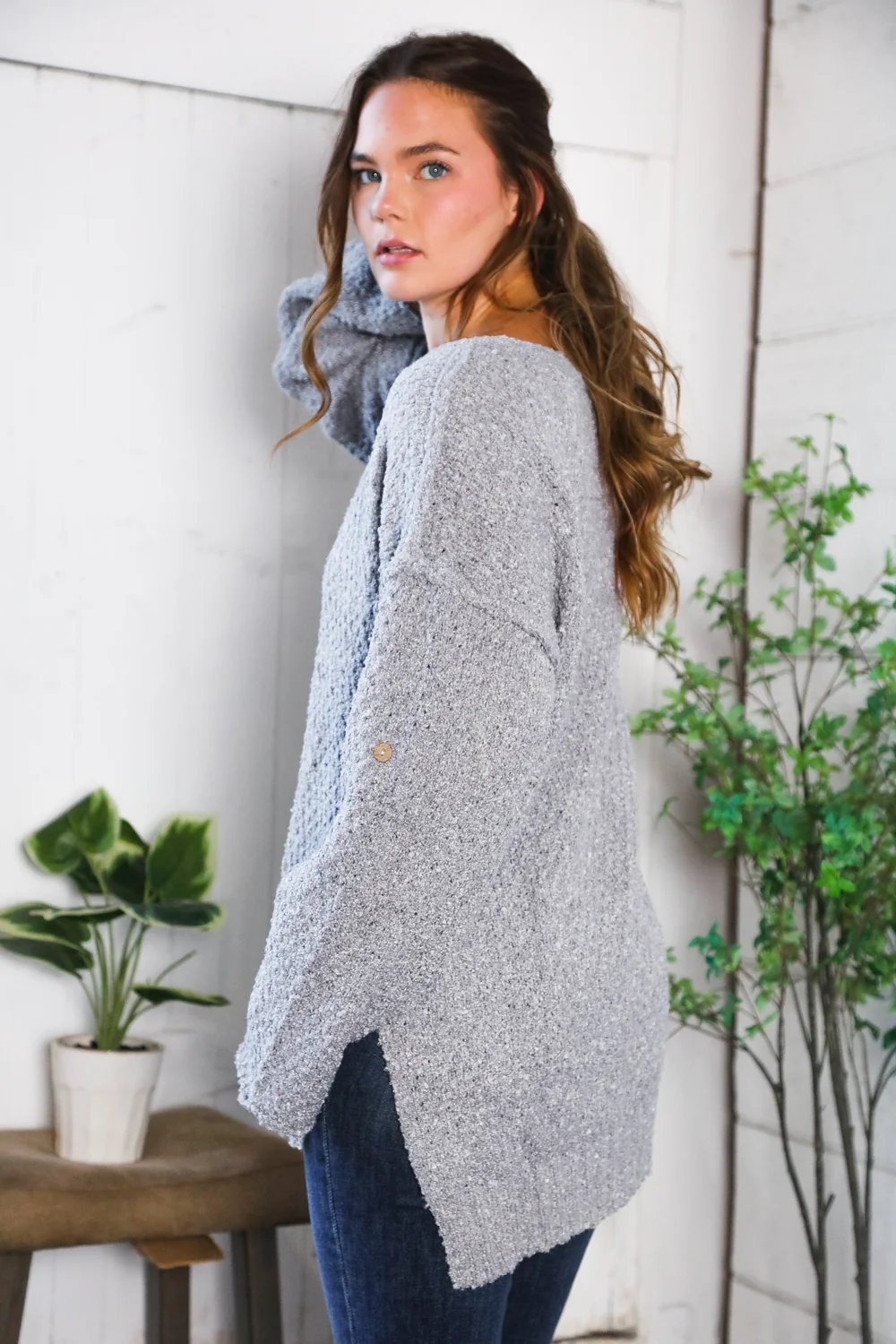 Button Cuff Sleeve Thick Sweater (2 Colors) - Image 9