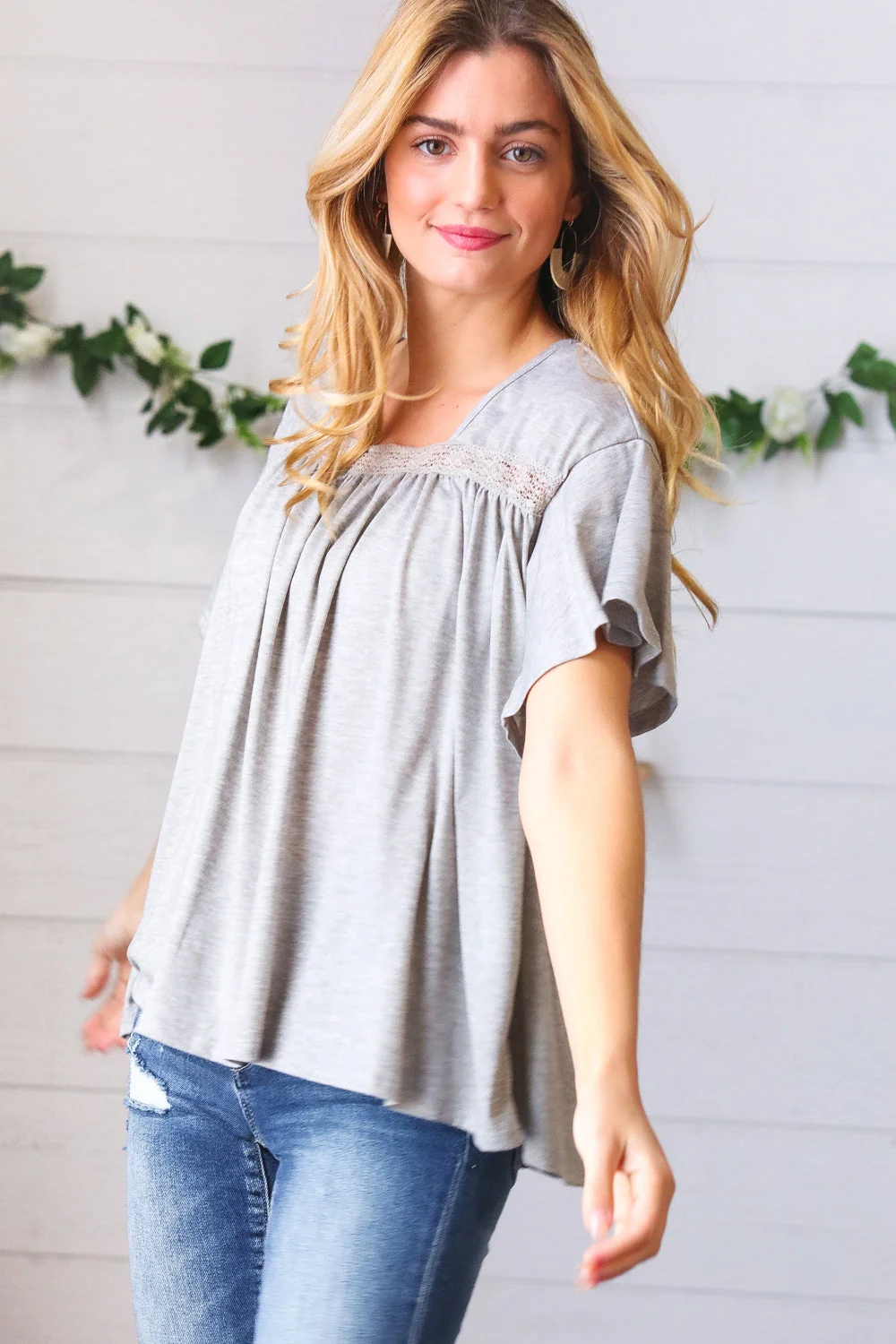 Grey Tie Back Crochet Square Neck Top (Open Pack) - Image 12