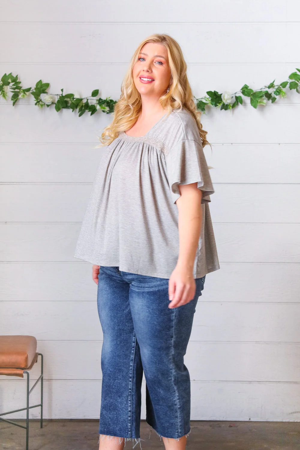 Grey Tie Back Crochet Square Neck Top (Open Pack) - Image 8