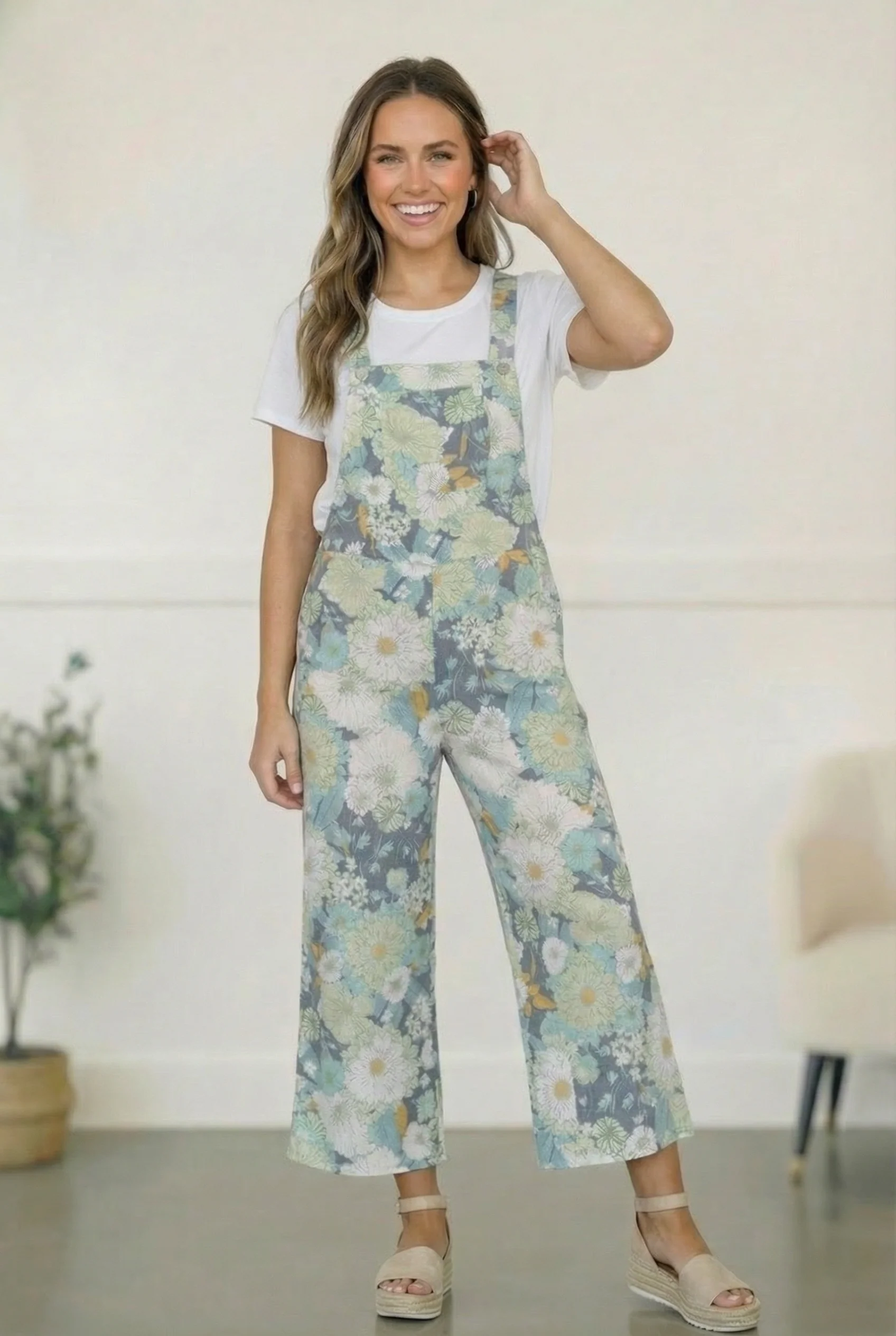 Groovy Garden Sage Floral Overalls (Open Pack)