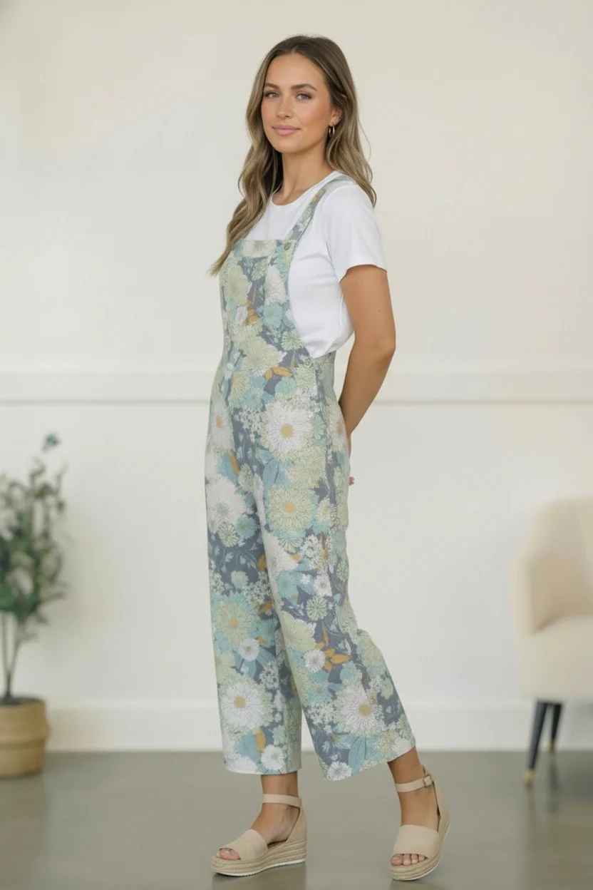 Groovy Garden Sage Floral Overalls (Open Pack) - Image 4