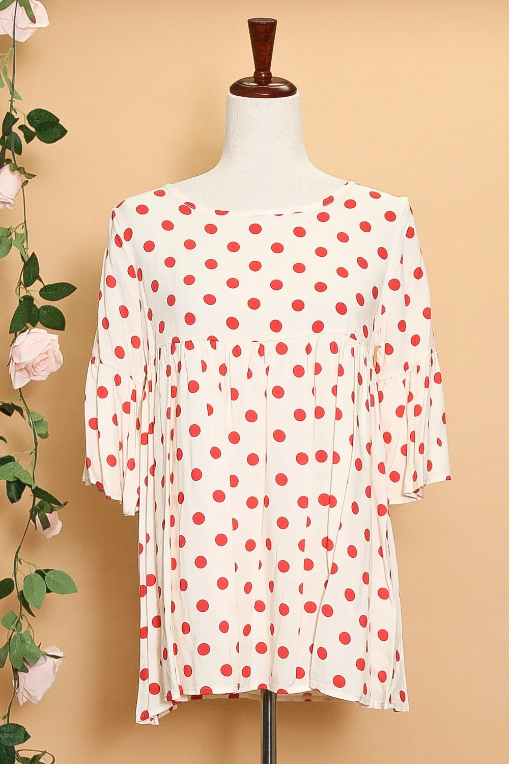 Red Polka Dot Babydoll Blouse