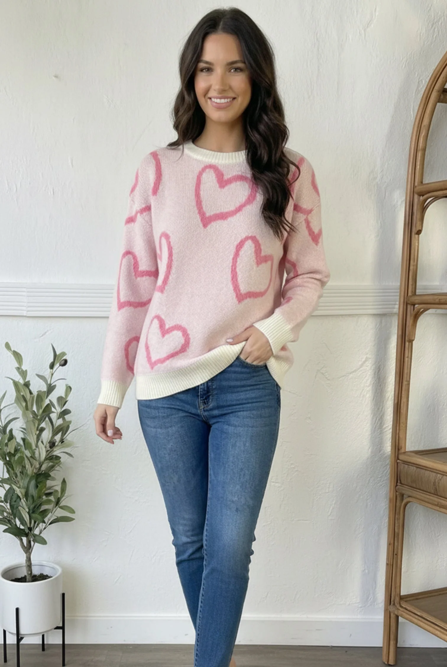 HEART PATTERN JACQUARD OVERSIZE SWEATER (Open Pack) - Image 2