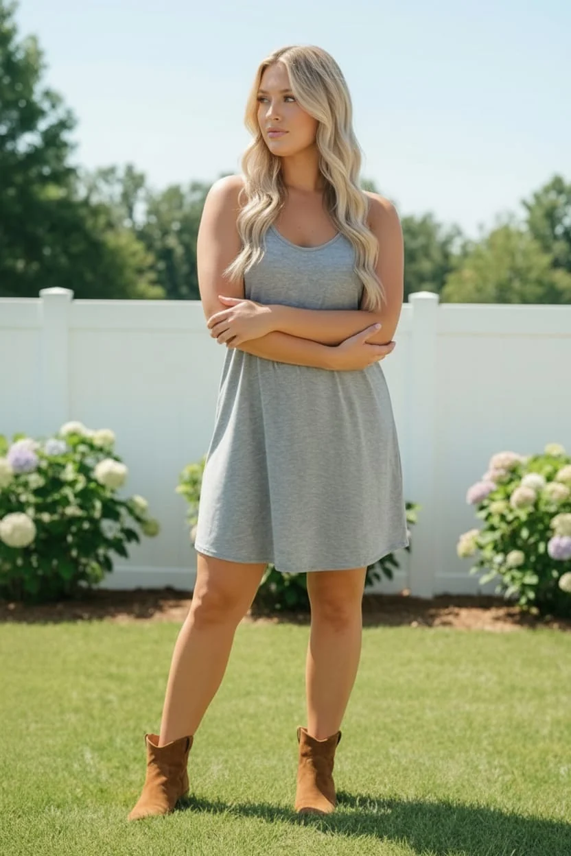 Heather Gray Sleeveless Swing Tank Dress - Image 3