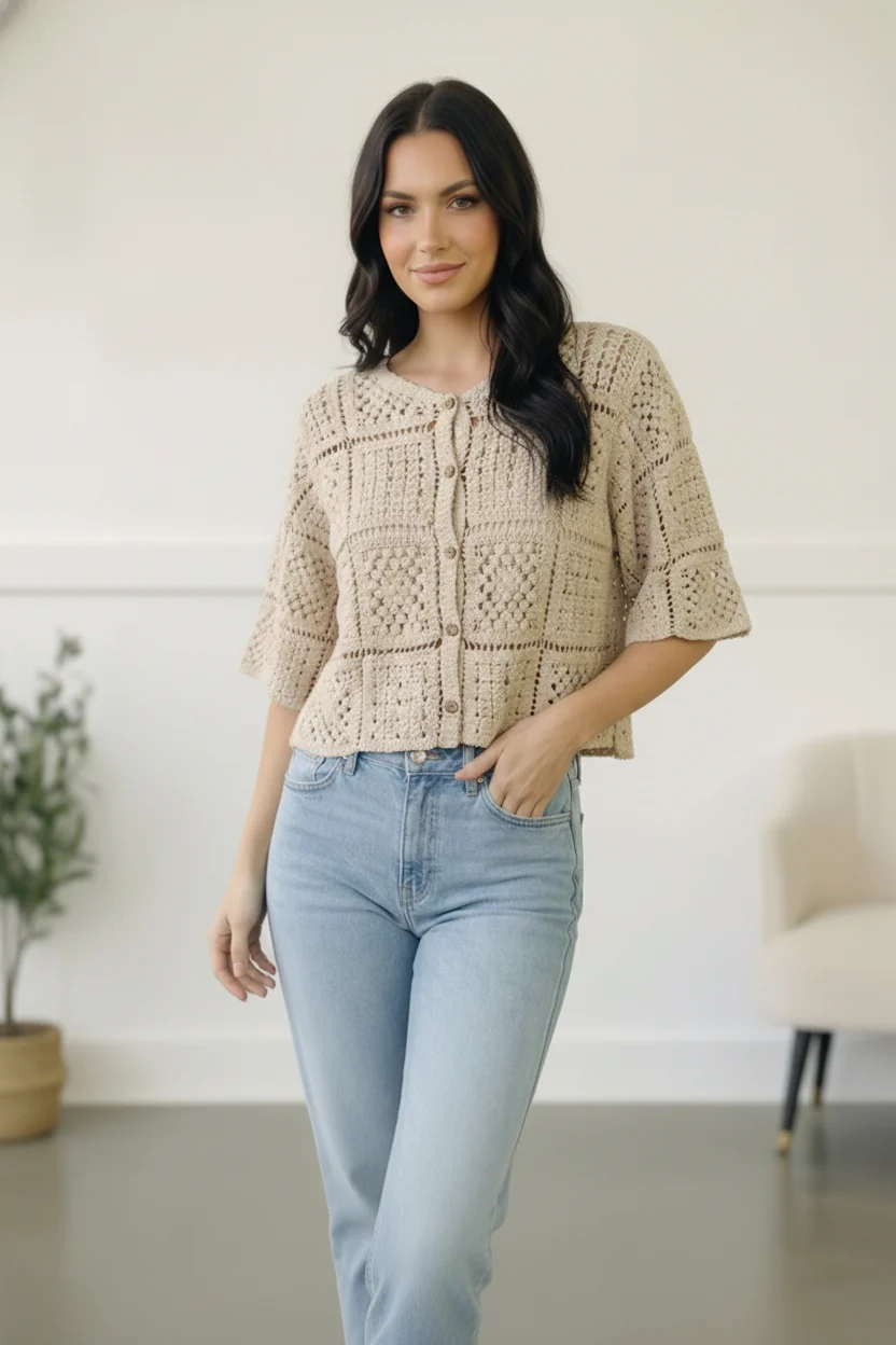 Honeycomb Crochet Cardigan (Open Pack) - Image 2