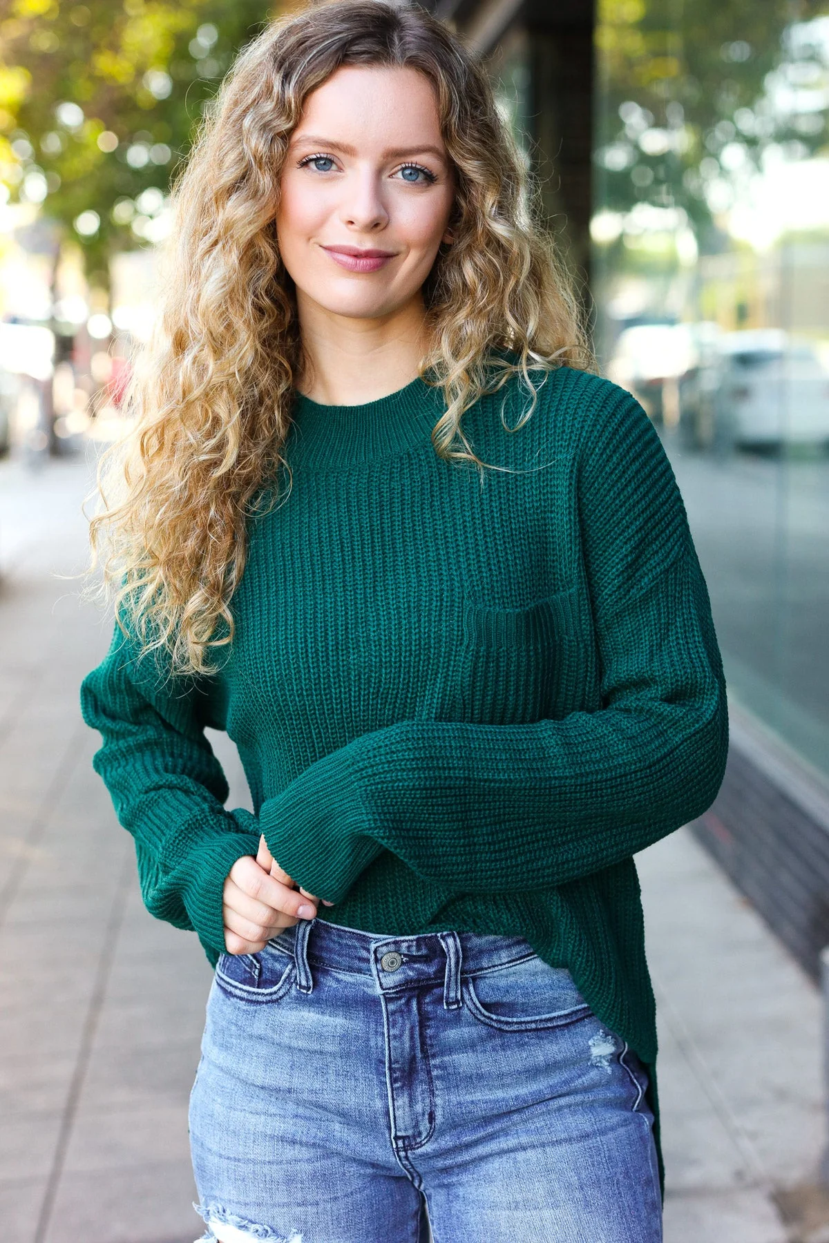 Classy Chic Hunter Green Mock Neck Chest Pocket Knit Sweater (Open Pack) - Image 19