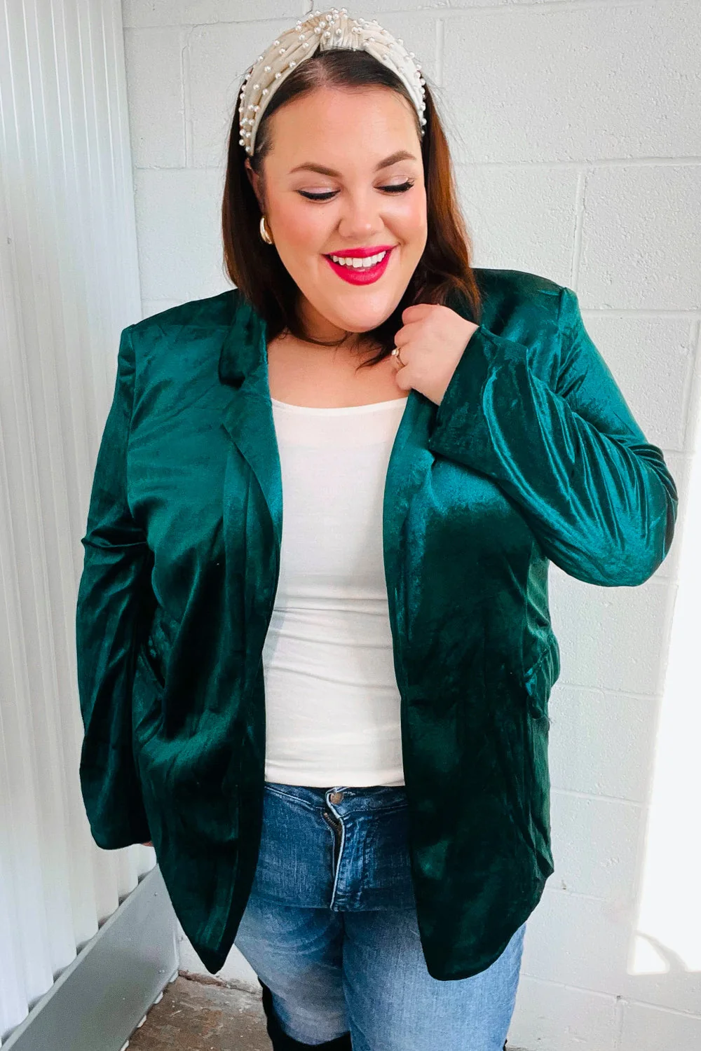 Dazzling Hunter Green Velvet Lapel Blazer (Open Pack) - Image 7