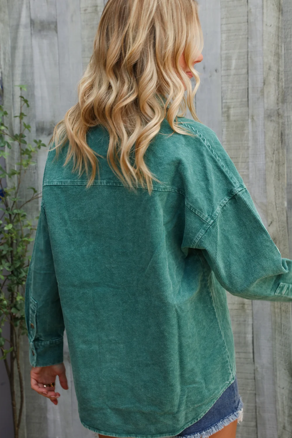 Hunter Green Washed Ribbed Shacket - Image 6