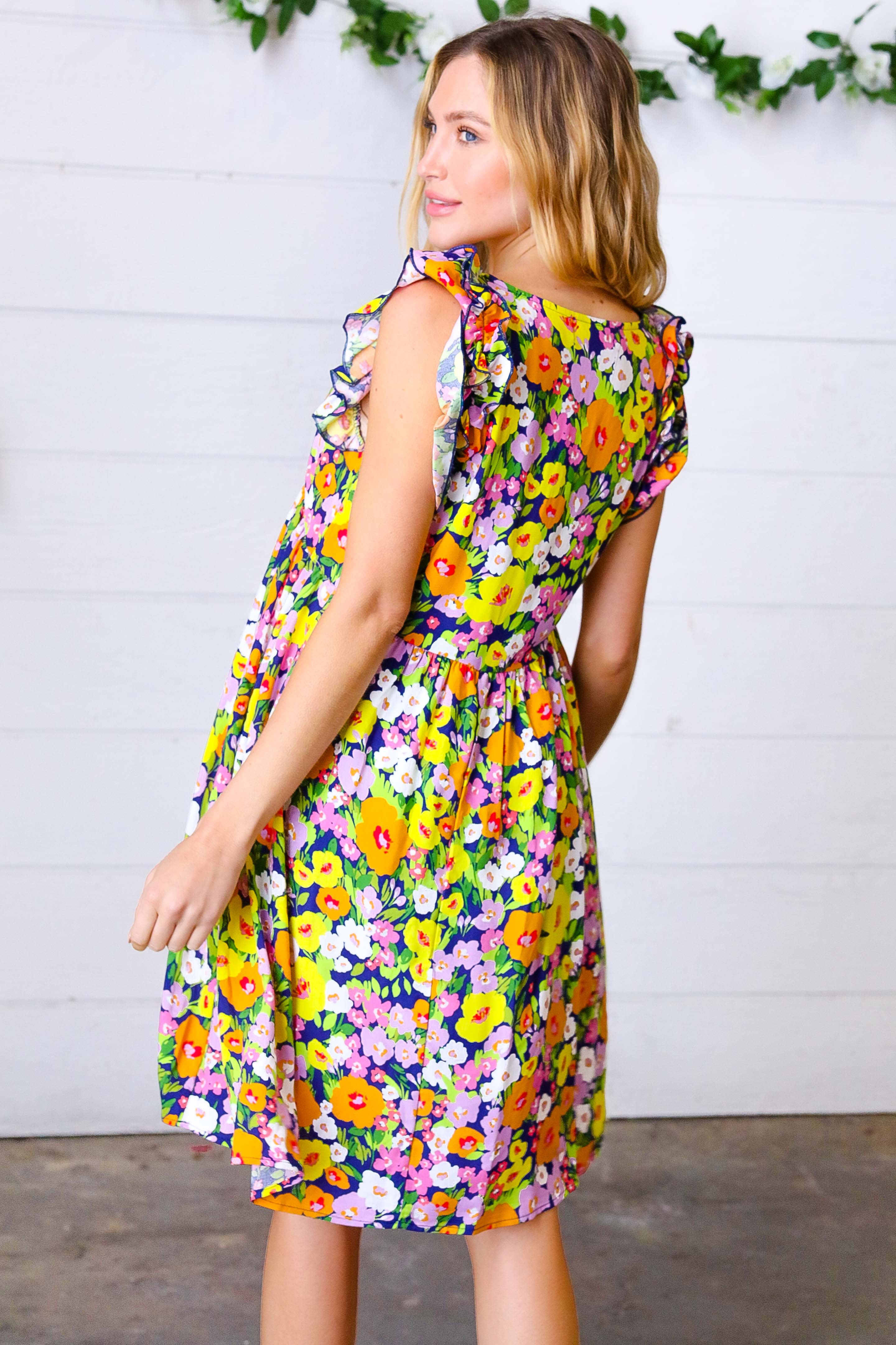 Indigo & Lemon Floral Babydoll Ruffle Dress (Open Pack) - Image 15