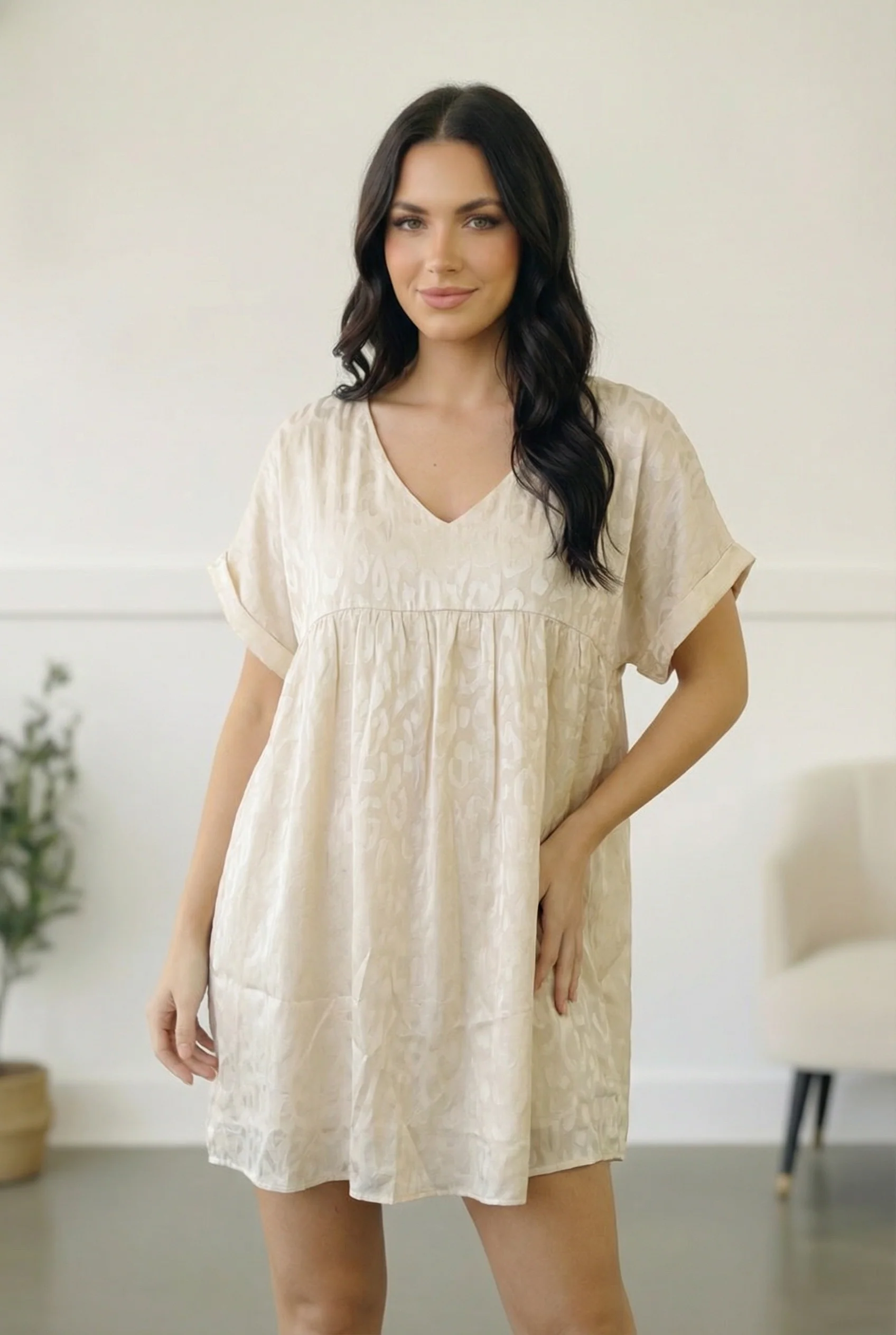 Ivory Animal Woven Lined Dress