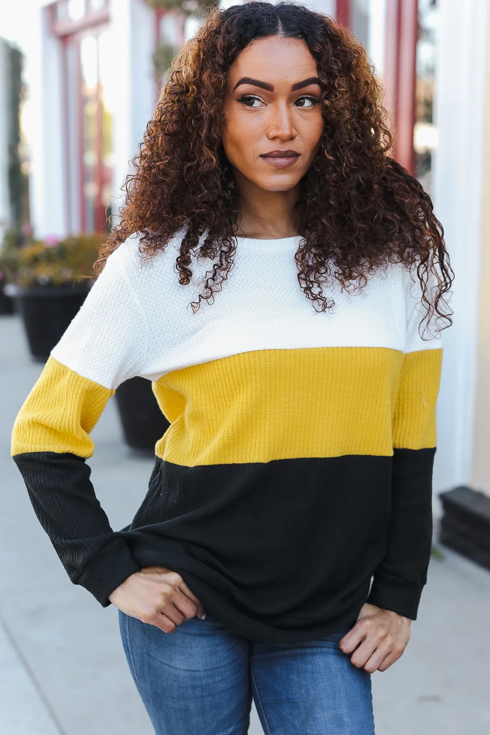 Ivory, Black & Mustard Thermal Top - Image 3