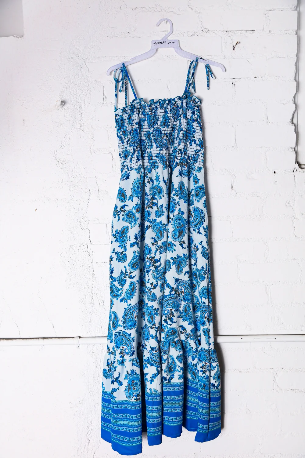 Ivory & Blue Print Smocked Maxi Dress