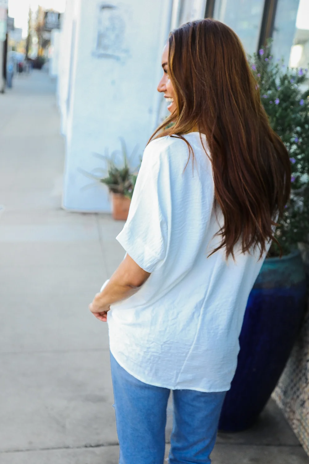 Ivory Crinkled Woven Cuffed Sleeve Top - Image 13
