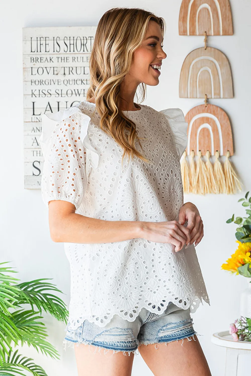 IVORY CROCHET FLUTTER SLEEVE TOP - Image 11