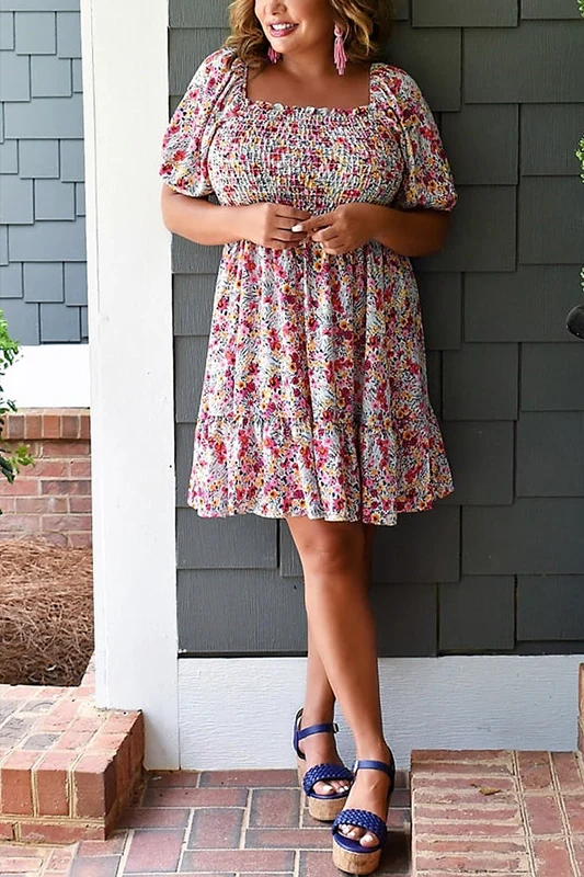 Ivory Floral Smocked Dress - Image 4