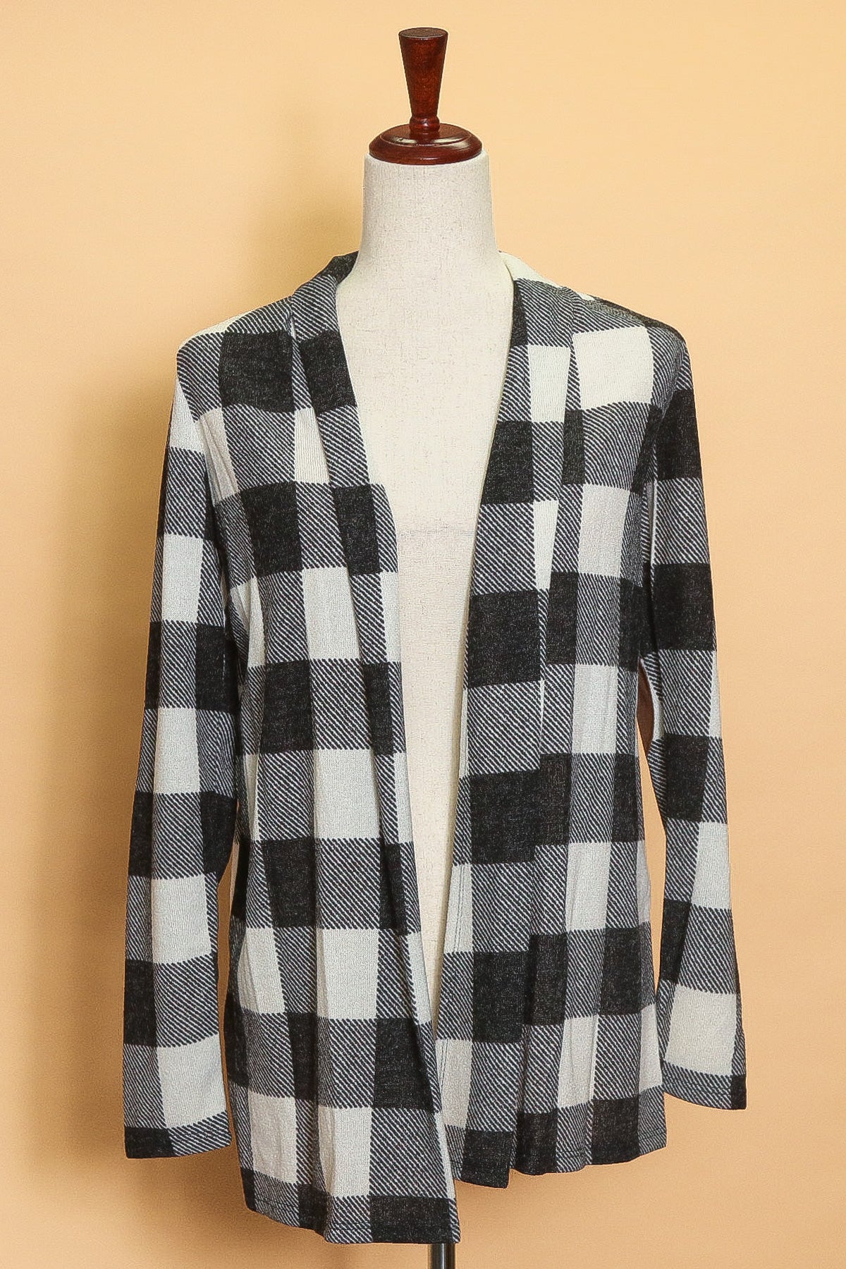 Ivory Plaid Open Cardigan