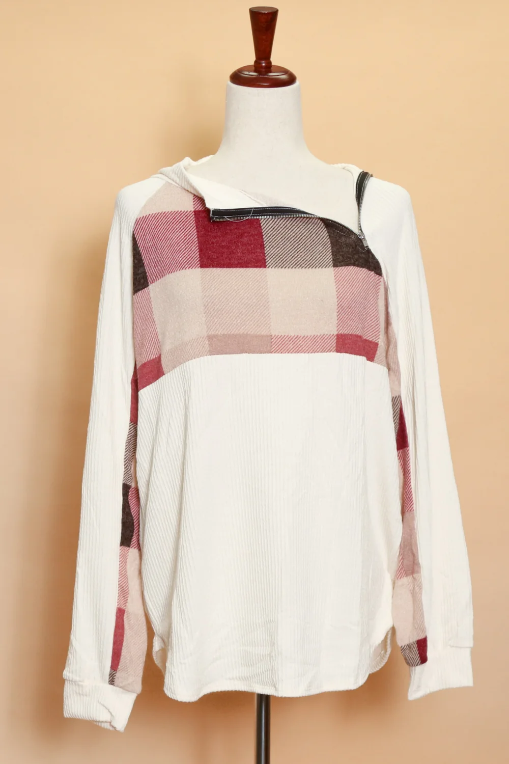 Ivory Ribbed Plaid Top