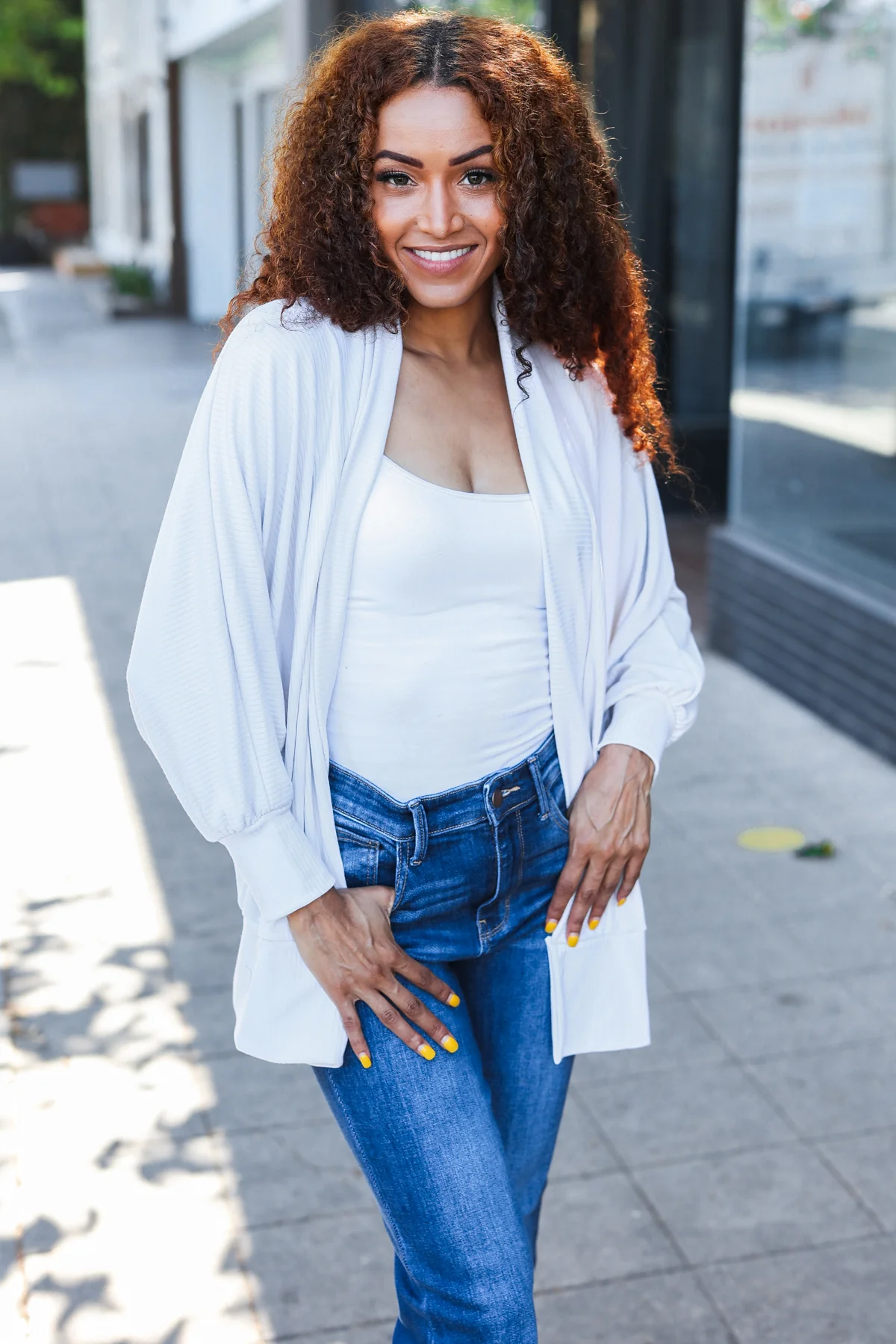 Ivory Thick Ribbed Dolman Cardigan - Image 2