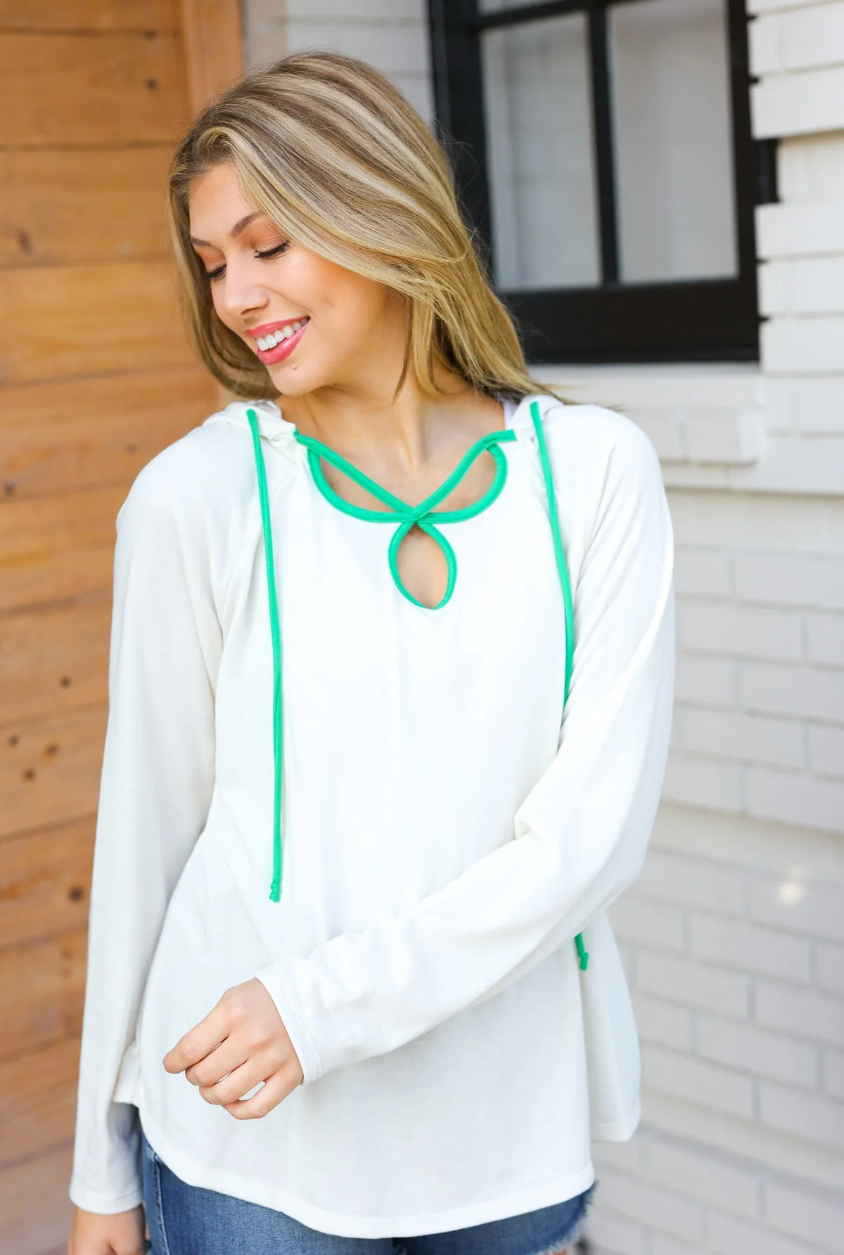 Feeling It Kelly Green Clover Cut Out Terry Hoodie (Open Pack) - Image 7