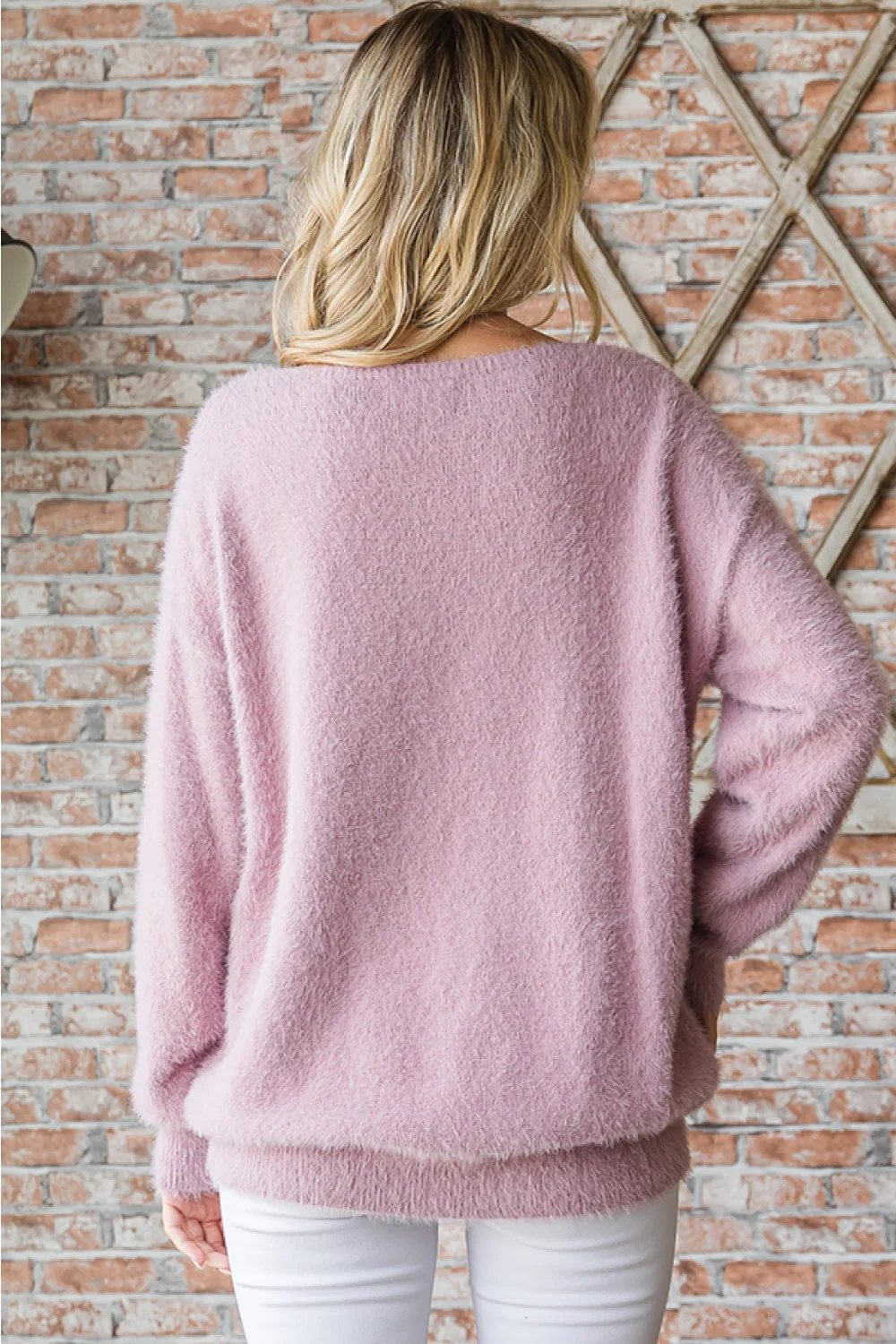 LAVENDER SOLID COLOR FEATHER YARN SWEATER - Image 8