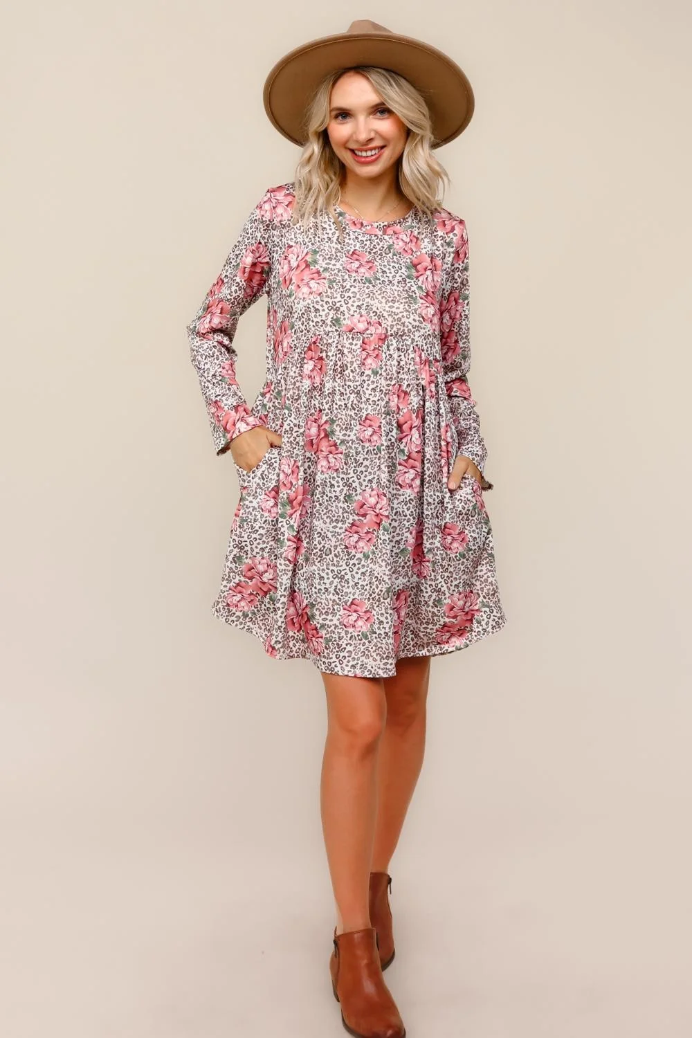 Leopard and Floral Fit and Flare Dress
