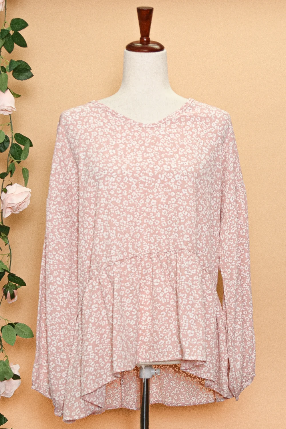 Leopard Bubble Sleeve Baby Doll Woven Top (5pc)