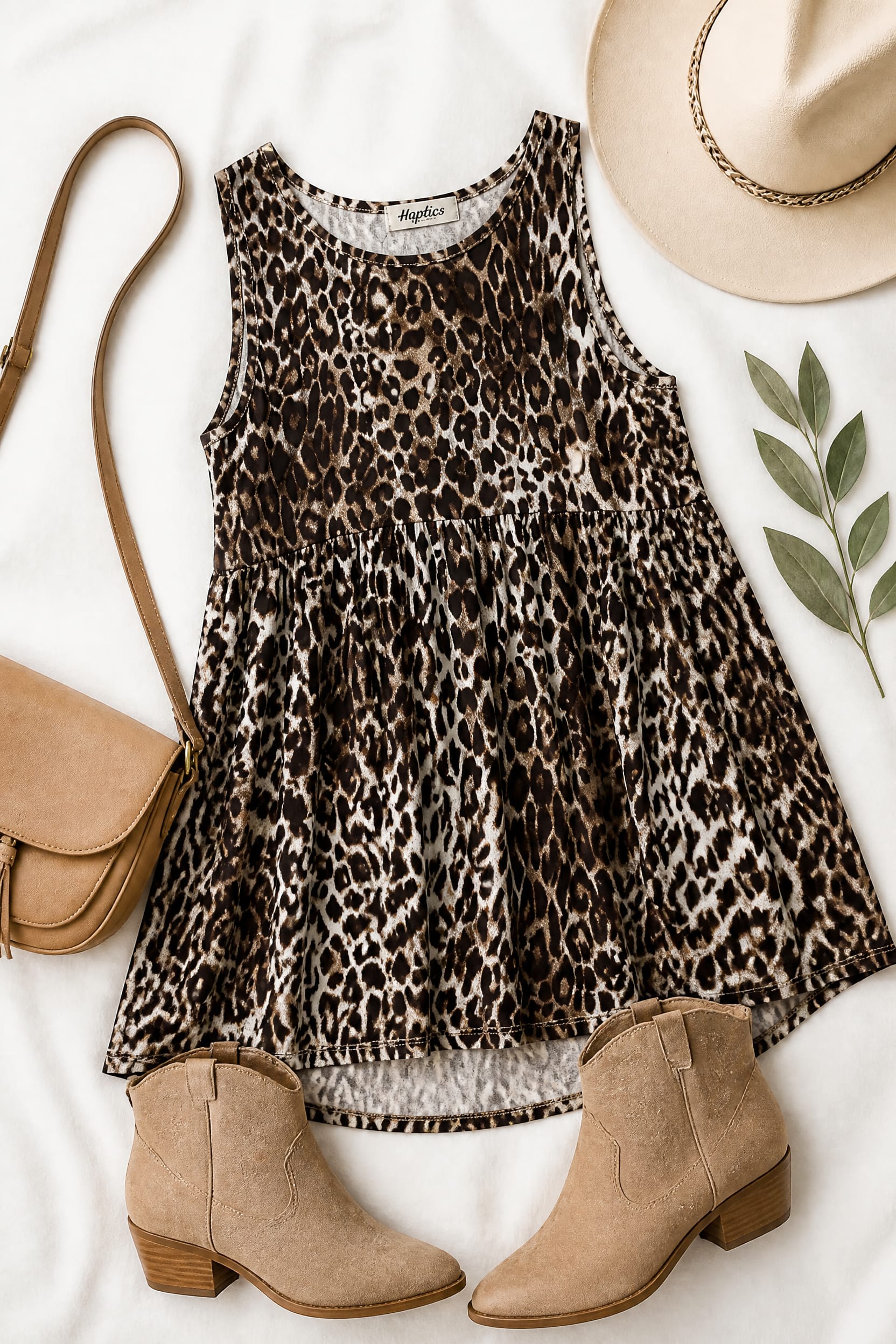 Leopard Print Sleeveless Babydoll Top