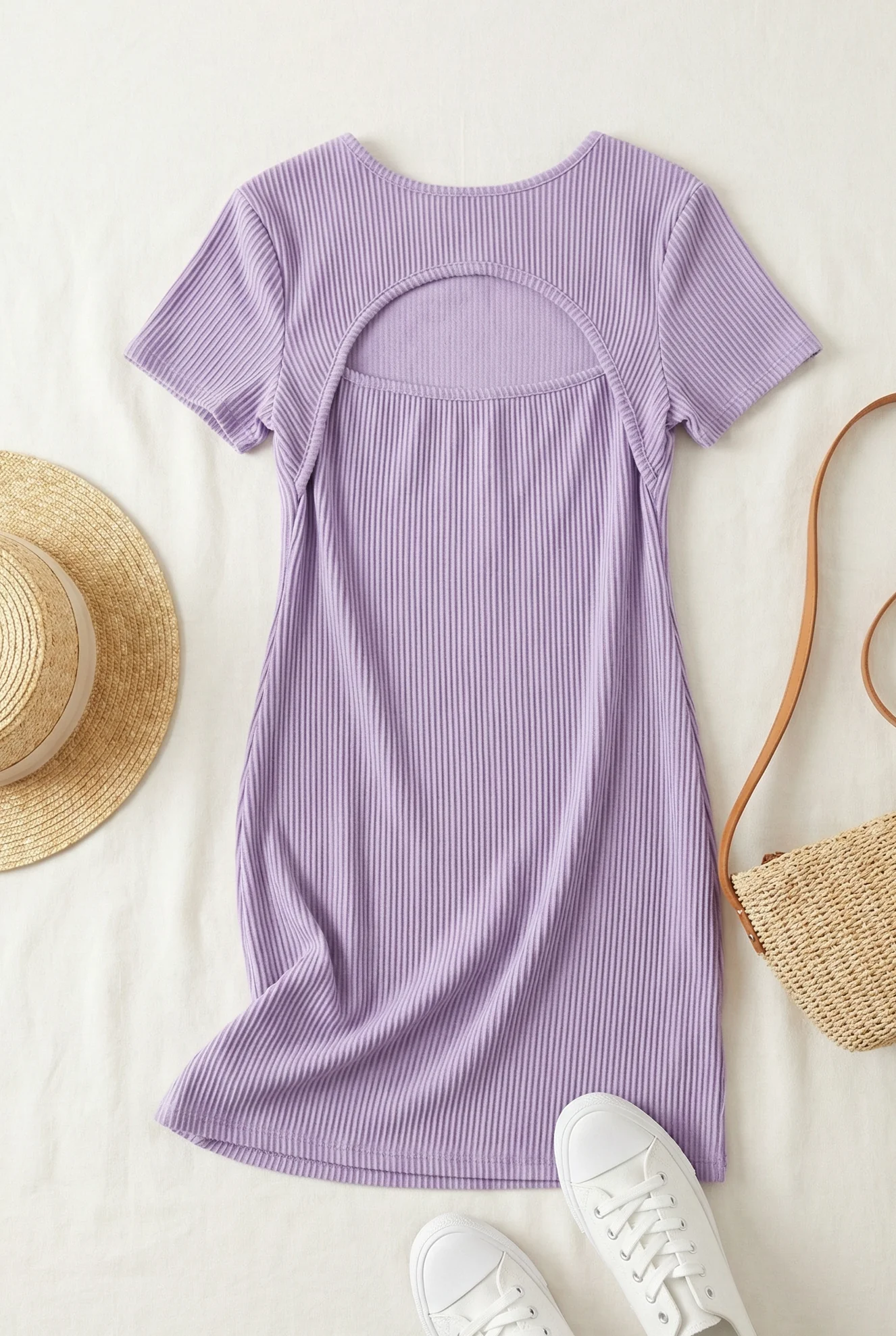 Lilac Ribbed Cut Out Dress