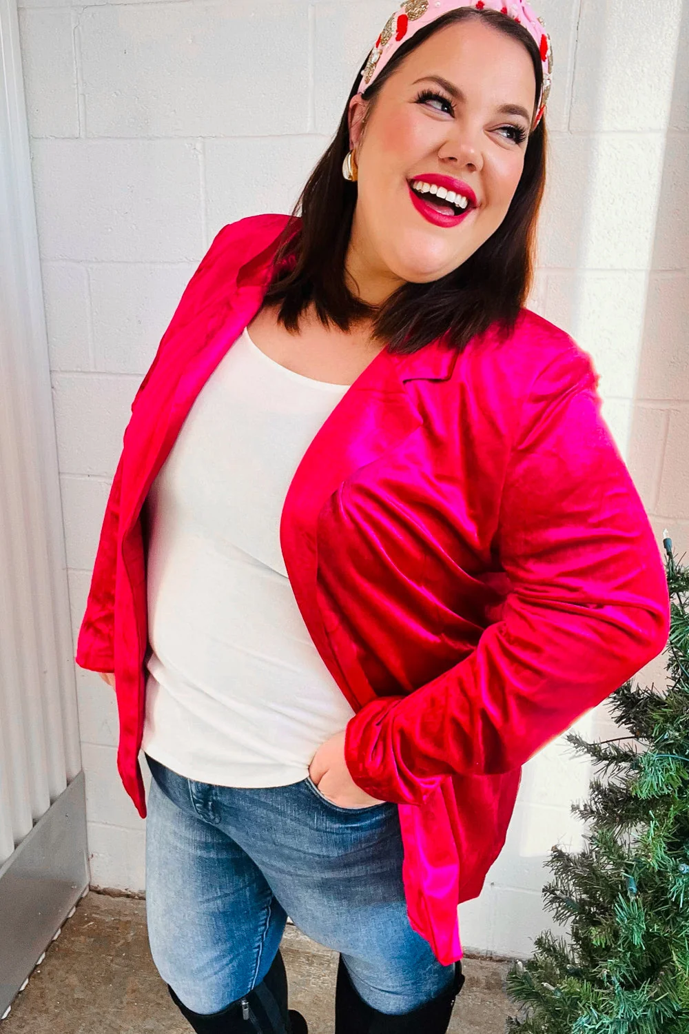 Dazzling Magenta Velvet Lapel Holiday Blazer (Open Pack) - Image 4
