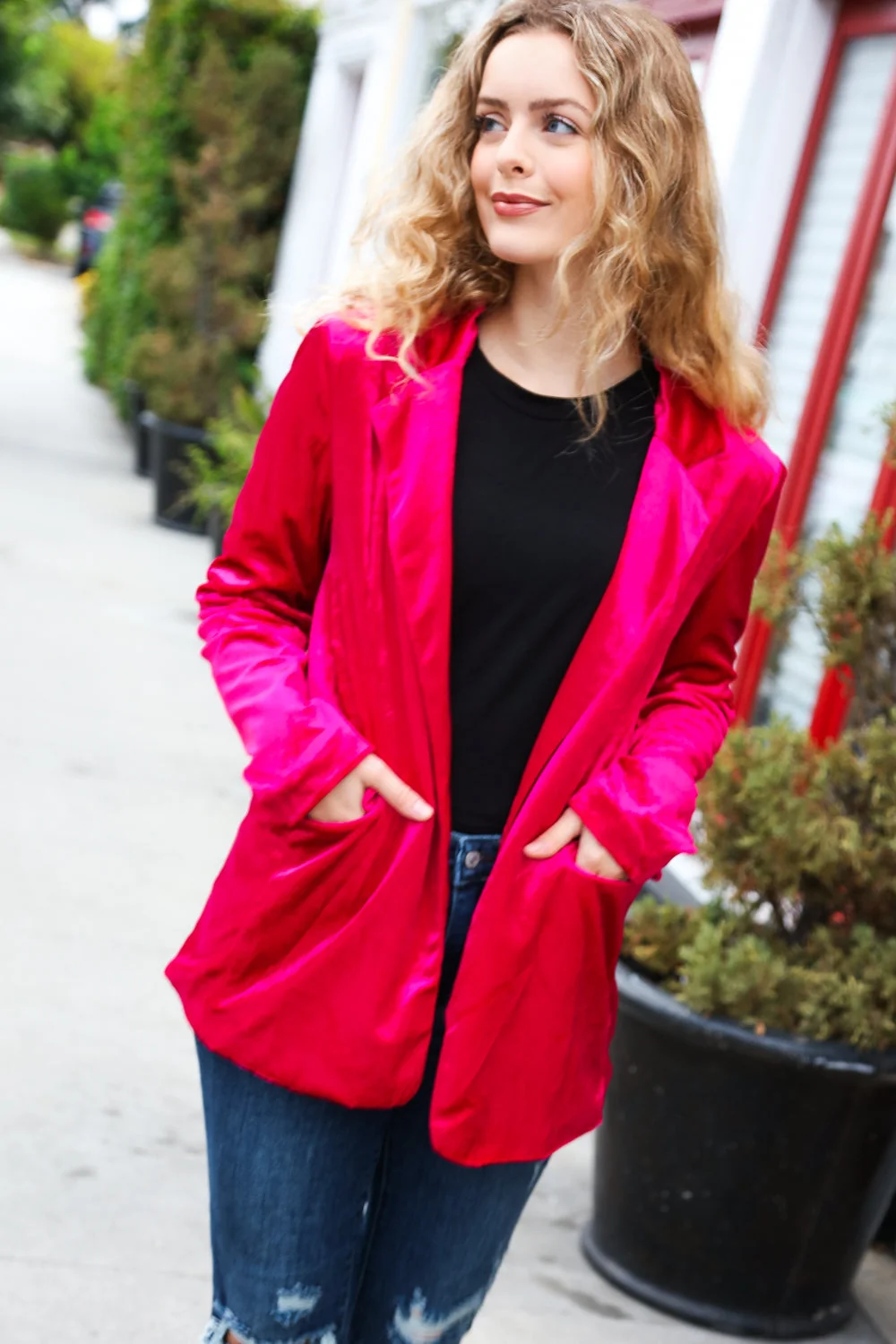 Dazzling Magenta Velvet Lapel Holiday Blazer (Open Pack) - Image 8