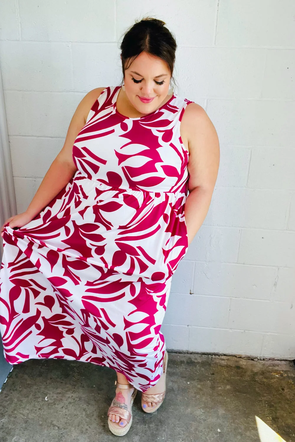 Magenta & White Floral Fit and Flare Sleeveless Maxi Dress (Open Pack) - Image 4