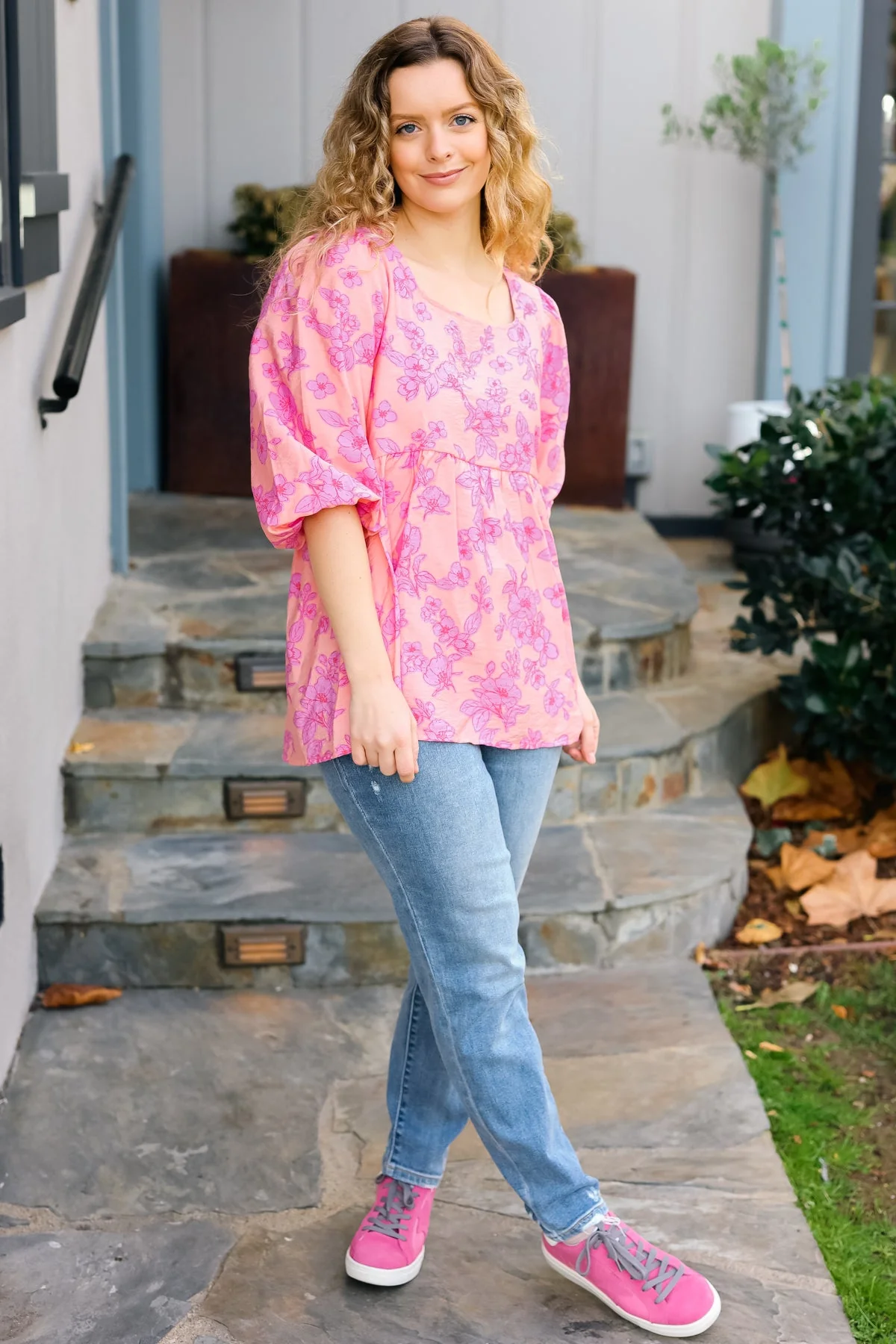 Making Moves Peach & Pink Floral Peplum Woven Top (Open Pack) - Image 11